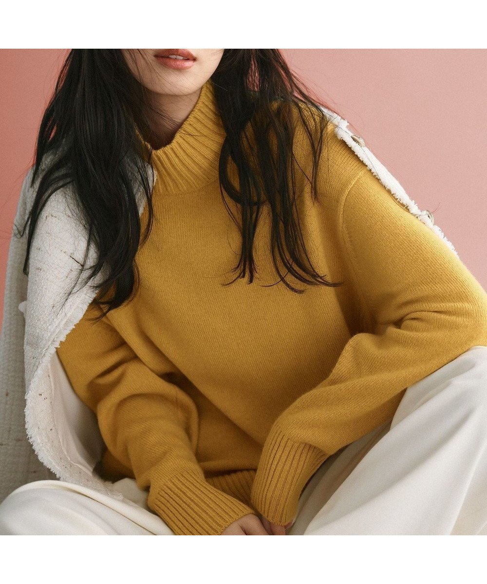 【23区/NIJYUSANKU】の【洗える】カシミヤブレンド ハイネック ニット インテリア・キッズ・メンズ・レディースファッション・服の通販 founy(ファニー) 　ファッション　Fashion　レディースファッション　Fashion for Women　トップス・カットソー　Cut & Sew Tops　ニット　Knit Tops & Sweaters　イエロー　Yellow　イタリア　Italy　洗える　Machine Washable　スリット　Slit, Slit Detail　セーター　Sweater, Knitwear　人気　Popular, Best Seller　ハイネック　High Neck, Mock Neck　バランス　Balance, Style Balance　フロント　Front, Front Design　ベーシック　Basic, Essential　ラウンド　Round, Round Neck　ワンポイント　One Point, Statement Accent　冬　Winter / This Winter　A/W・秋冬　Autumn/Winter　2024年　2024　2024-2025秋冬・A/W　Autumn/Winter 2024–25 AW24–25　イエロー系|ID: prp329100004537446 ipo3291000000035548612