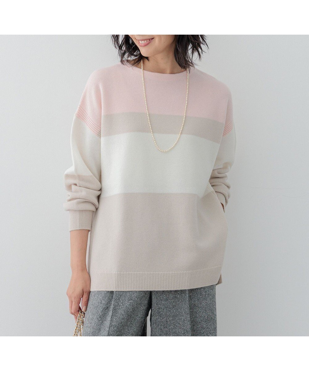 【23区/NIJYUSANKU】の【Oggi1月号掲載/洗える】ウールカシミヤ カラーブロック ニット インテリア・キッズ・メンズ・レディースファッション・服の通販 founy(ファニー) 　雑誌掲載アイテム　Magazine Items　ファッション雑誌　Fashion Magazines　オッジ　Oggi　ファッション　Fashion　レディースファッション　WOMEN　トップス・カットソー　Tops/Tshirt　ニット　Knit Tops　1月号　January Issue　イエロー　Yellow　インナー　Inner　春　Spring　洗える　Washable　カシミヤ　Cashmere　スリット　Slit　セーター　Sweater　雑誌　Magazine　チュニック　Tunic　ブロック　Block　ワンポイント　One Point　A/W・秋冬　Aw・Autumn/Winter・Fw・Fall-Winter　ピンク系|ID: prp329100004537502 ipo3291000000032063830
