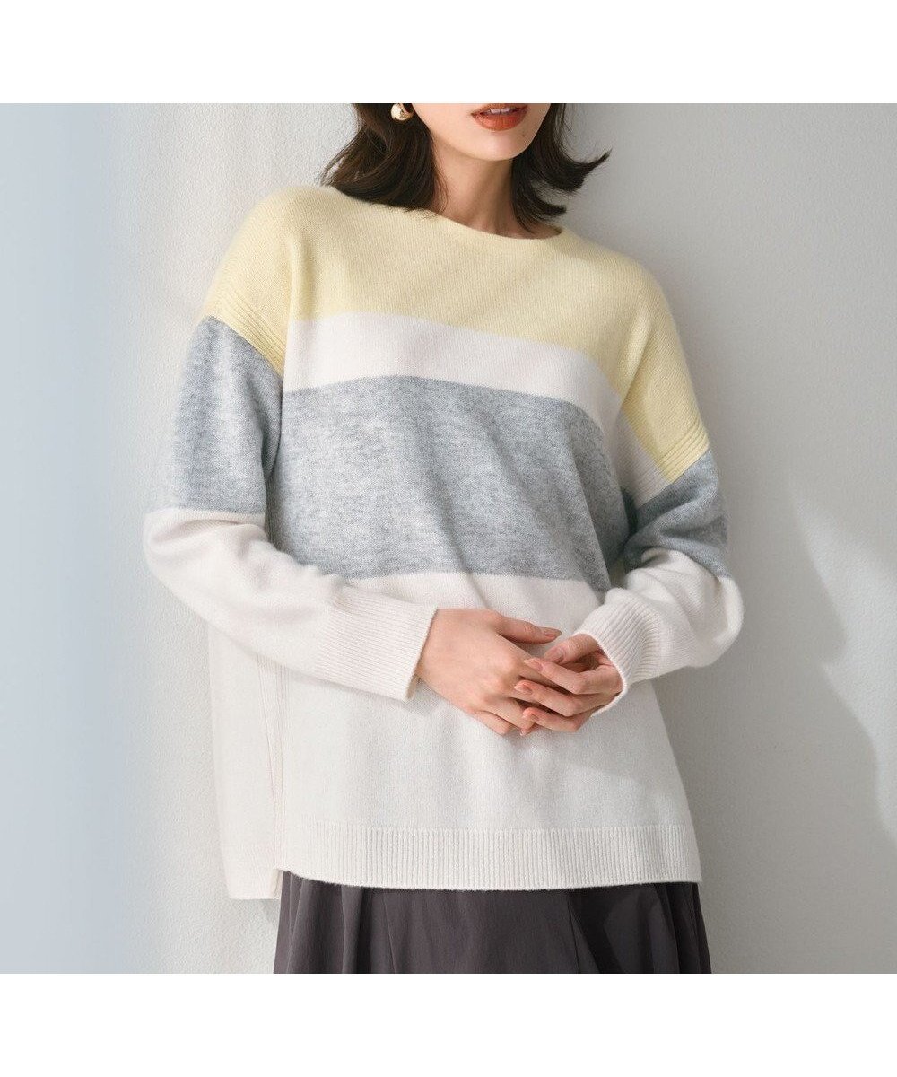 【23区/NIJYUSANKU】の【Oggi1月号掲載/洗える】ウールカシミヤ カラーブロック ニット インテリア・キッズ・メンズ・レディースファッション・服の通販 founy(ファニー) 　雑誌掲載アイテム　Magazine Items　ファッション雑誌　Fashion Magazines　オッジ　Oggi　ファッション　Fashion　レディースファッション　WOMEN　トップス・カットソー　Tops/Tshirt　ニット　Knit Tops　1月号　January Issue　イエロー　Yellow　インナー　Inner　春　Spring　洗える　Washable　カシミヤ　Cashmere　スリット　Slit　セーター　Sweater　雑誌　Magazine　チュニック　Tunic　ブロック　Block　ワンポイント　One Point　A/W・秋冬　Aw・Autumn/Winter・Fw・Fall-Winter　ライトイエロー系|ID: prp329100004537502 ipo3291000000032063831