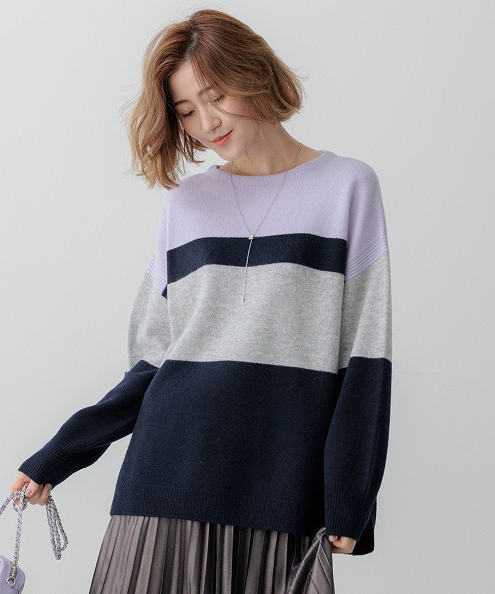 【23区/NIJYUSANKU】の【Oggi1月号掲載/洗える】ウールカシミヤ カラーブロック ニット インテリア・キッズ・メンズ・レディースファッション・服の通販 founy(ファニー) 　雑誌掲載アイテム　Magazine Picks & Fashion Features　ファッション雑誌　Fashion Magazines　オッジ　Oggi　ファッション　Fashion　レディースファッション　Fashion for Women　トップス・カットソー　Cut & Sew Tops　ニット　Knit Tops & Sweaters　1月号　January Issue　イエロー　Yellow　インナー　Innerwear　春　Spring　洗える　Machine Washable　スリット　Slit, Slit Detail　セーター　Sweater, Knitwear　雑誌　Magazine, Fashion Magazine　チュニック　Tunic, Long Top　ブロック　Block, Solid Block Pattern　ワンポイント　One Point, Statement Accent　A/W・秋冬　Autumn/Winter　ライラック系|ID: prp329100004537502 ipo3291000000033409411