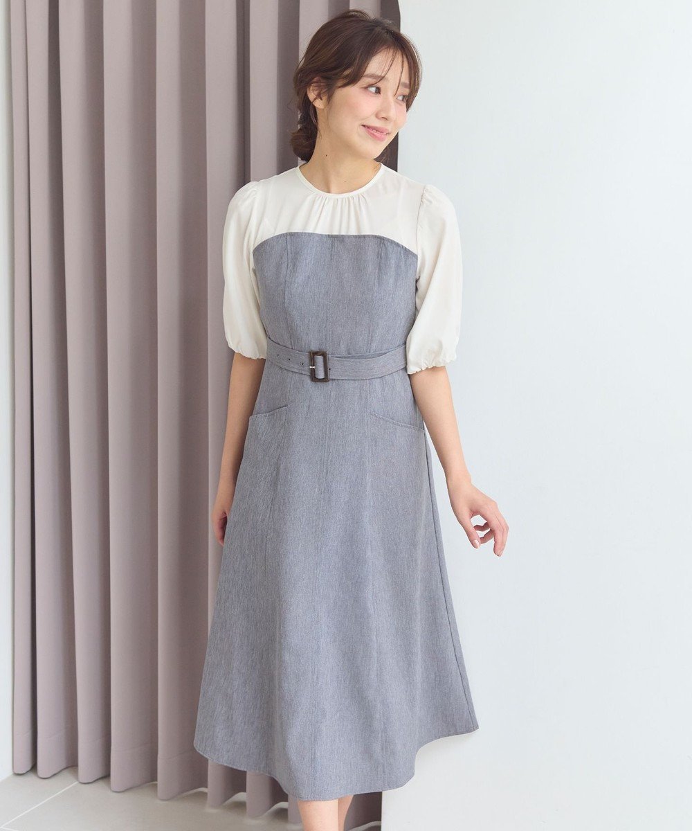 【フェルゥ/Feroux】のドッキング風ワンピース インテリア・キッズ・メンズ・レディースファッション・服の通販 founy(ファニー) 　ファッション　Fashion　レディースファッション　WOMEN　ワンピース　Dress　春　Spring　秋　Autumn/Fall　サンダル　Sandals　シャンブレー　Chambray　シャーリング　Shirring　シンプル　Simple　ジャケット　Jacket　ジョーゼット　Georgette　スニーカー　Sneakers　スリーブ　Sleeve　ドッキング　Docking　バルーン　Balloon　ビスチェ　Bustier　フィット　Fit　S/S・春夏　Ss・Spring/Summer　おすすめ　Recommend　夏　Summer　エレガント 上品　Elegant　ビジネス 仕事 通勤　Business　ライトグレー系|ID: prp329100004537535 ipo3291000000032147773