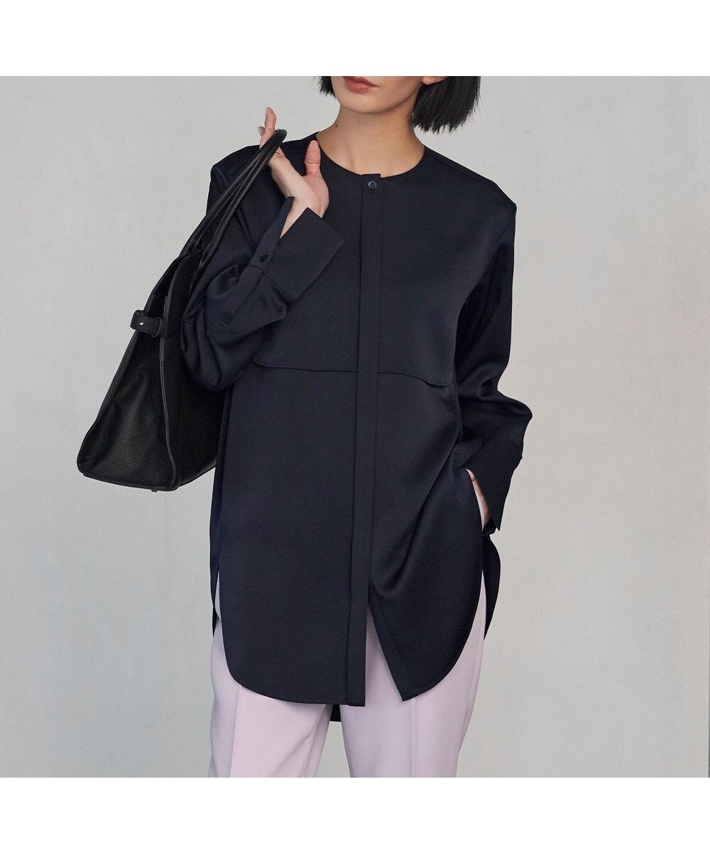【アイシービー/iCB】の【洗える】サテンクレープ ノーカラーブラウス 人気、トレンドファッション・服の通販 founy(ファニー) 　ファッション　Fashion　レディースファッション　WOMEN　トップス・カットソー　Tops/Tshirt　シャツ/ブラウス　Shirts/Blouses　春　Spring　洗える　Washable　カフス　Cuffs　サテン　Satin　シンプル　Simple　ストレッチ　Stretch　ドレープ　Drape　ヘムライン　Hemline　ヨーク　Yoke　ワッシャー　Washer　S/S・春夏　Ss・Spring/Summer　再入荷　Restock/Back In Stock/Re Arrival　おすすめ　Recommend　夏　Summer　2024年　2024　2024春夏・S/S　Ss,Spring/Summer,2024　セレモニー　Ceremony　 other-1|ID: prp329100004537545 ipo3291000000032064088