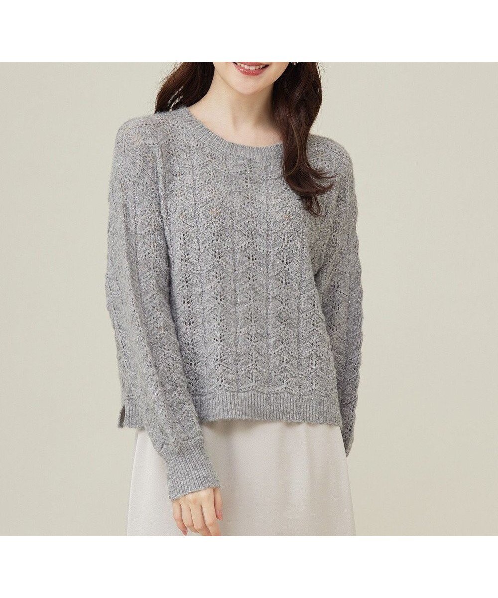 【エニィ スィス/any SiS】の【洗える】透かし編みスパンコール ニット インテリア・キッズ・メンズ・レディースファッション・服の通販 founy(ファニー) 　ファッション　Fashion　レディースファッション　WOMEN　トップス・カットソー　Tops/Tshirt　ニット　Knit Tops　おすすめ　Recommend　コンパクト　Compact　ショート　Short　スパンコール　Sequins　セーター　Sweater　トレンド　Trend　ミックス　Mix　洗える　Washable　A/W・秋冬　Aw・Autumn/Winter・Fw・Fall-Winter　透かし　Watermark　ライトグレー|ID: prp329100004538012 ipo3291000000032288019