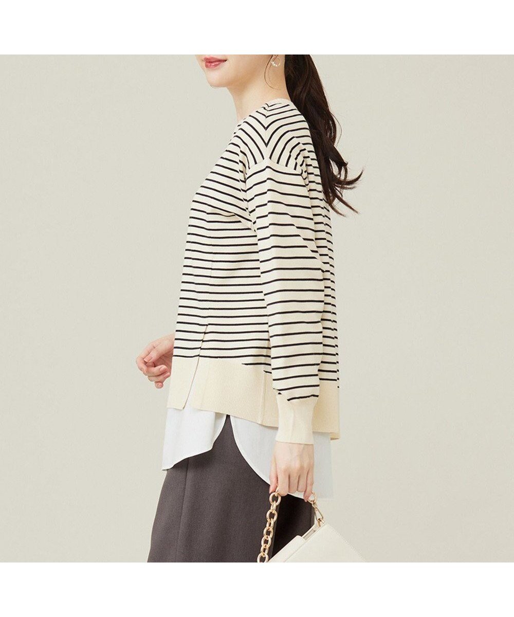 【エニィ スィス/any SiS】の【洗える】サイドスリット ニット インテリア・キッズ・メンズ・レディースファッション・服の通販 founy(ファニー) 　ファッション　Fashion　レディースファッション　Fashion for Women　トップス・カットソー　Cut & Sew Tops　ニット　Knit Tops & Sweaters　おすすめ　Recommended / Our Picks　ストレッチ　Stretch, Stretchy Fabric　スリット　Slit, Slit Detail　セーター　Sweater, Knitwear　ボーダー　Border, Stripe　ランダム　Random, Irregular　エレガント 上品　Elegant　再入荷　Restock / Back in Stock　切替　Switching, Contrast Panel　洗える　Machine Washable　A/W・秋冬　Autumn/Winter　アイボリー×ブラック|ID: prp329100004538090 ipo3291000000032678986