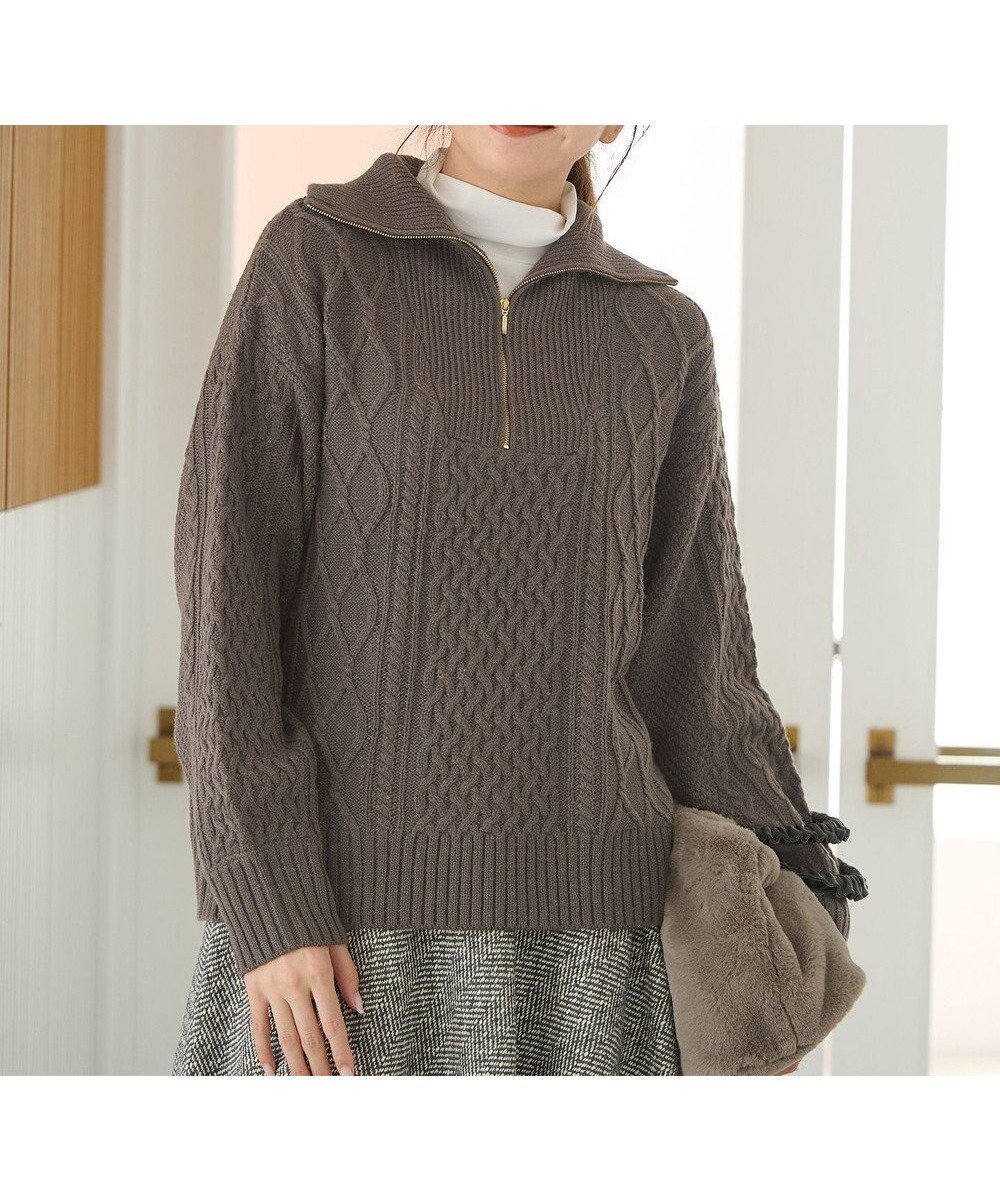 【エニー/ANY】のソフトアクリルハーフジップケーブルニット インテリア・キッズ・メンズ・レディースファッション・服の通販 founy(ファニー) 　ファッション　Fashion　レディースファッション　Fashion for Women　トップス・カットソー　Cut & Sew Tops　ニット　Knit Tops & Sweaters　おすすめ　Recommended / Our Picks　アクリル　Acrylic Material　インナー　Innerwear　コンビ　Combo, Combination Style　セーター　Sweater, Knitwear　トレンド　Trend, Trending Now　A/W・秋冬　Autumn/Winter　鹿の子　Piqué, Kanoko Fabric　ブラウン|ID: prp329100004538132 ipo3291000000034179282
