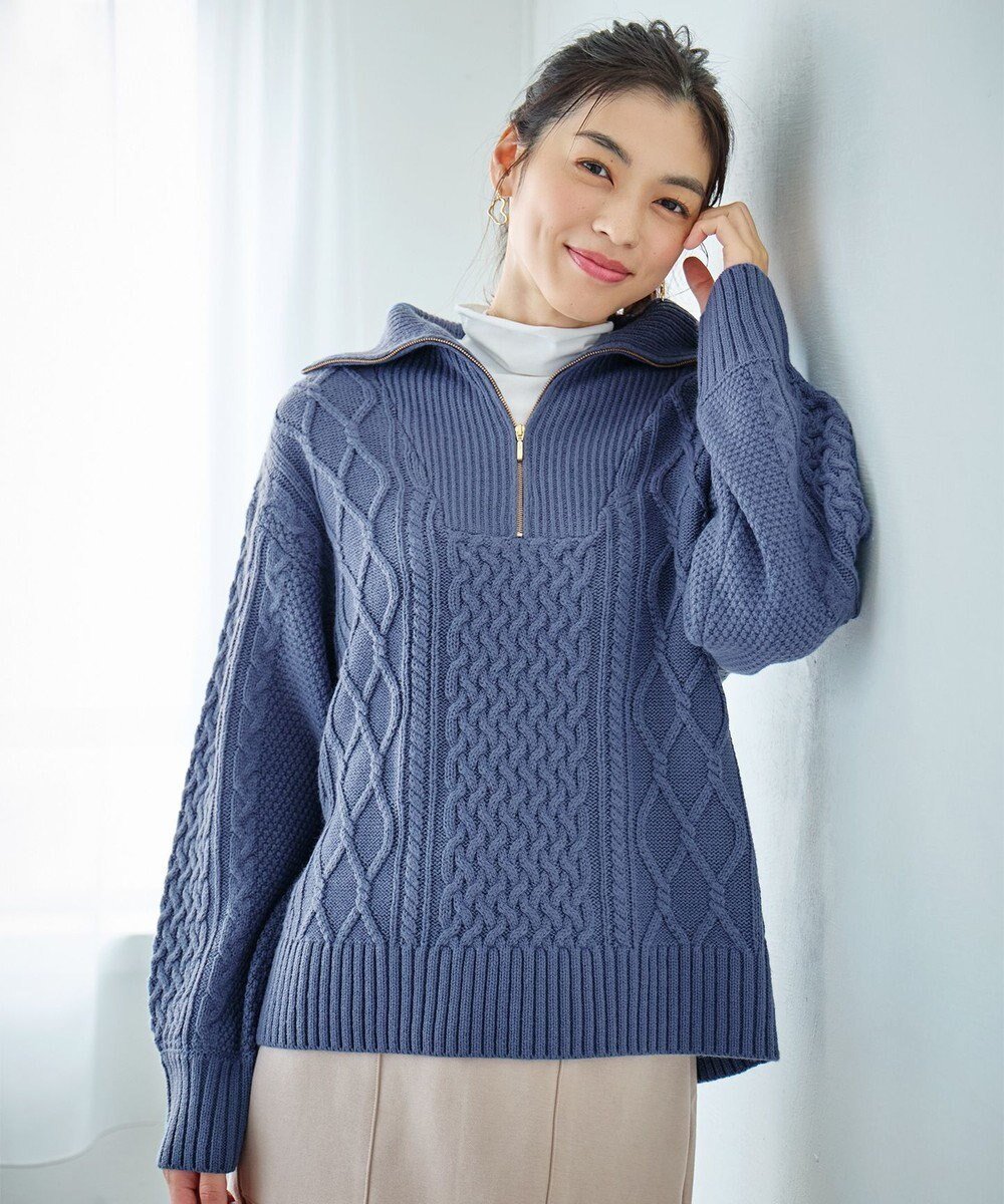 【エニー/ANY】のソフトアクリルハーフジップケーブルニット インテリア・キッズ・メンズ・レディースファッション・服の通販 founy(ファニー) 　ファッション　Fashion　レディースファッション　Fashion for Women　トップス・カットソー　Cut & Sew Tops　ニット　Knit Tops & Sweaters　おすすめ　Recommended / Our Picks　アクリル　Acrylic Material　インナー　Innerwear　コンビ　Combo, Combination Style　セーター　Sweater, Knitwear　トレンド　Trend, Trending Now　A/W・秋冬　Autumn/Winter　鹿の子　Piqué, Kanoko Fabric　ブルー|ID: prp329100004538132 ipo3291000000034179287