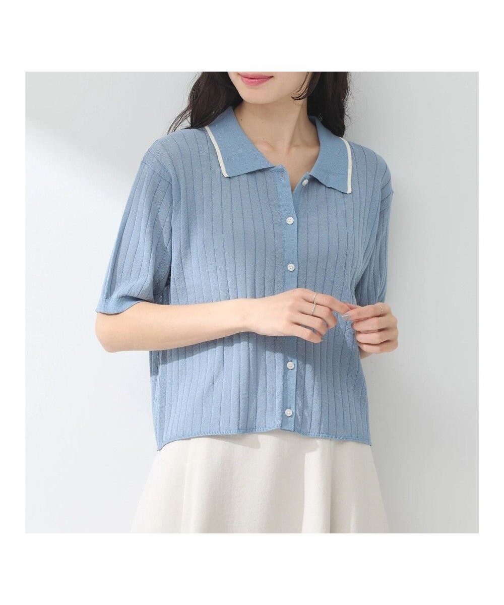 【アースミュージックアンドエコロジー/earth music&ecology】のラインポロニットカーディガン インテリア・キッズ・メンズ・レディースファッション・服の通販 founy(ファニー) 　ファッション　Fashion　レディースファッション　Fashion for Women　トップス・カットソー　Cut & Sew Tops　ニット　Knit Tops & Sweaters　カーディガン・羽織り　Layered Style Cardigans　おすすめ　Recommended / Our Picks　カーディガン　Cardigan, Knitwear　フロント　Front, Front Design　ポケット　Pocket, Pocket Detail　夏　Summer　春　Spring　S/S・春夏　SS, Spring/Summer, Warm Season　Sax|ID: prp329100004538245 ipo3291000000034247776