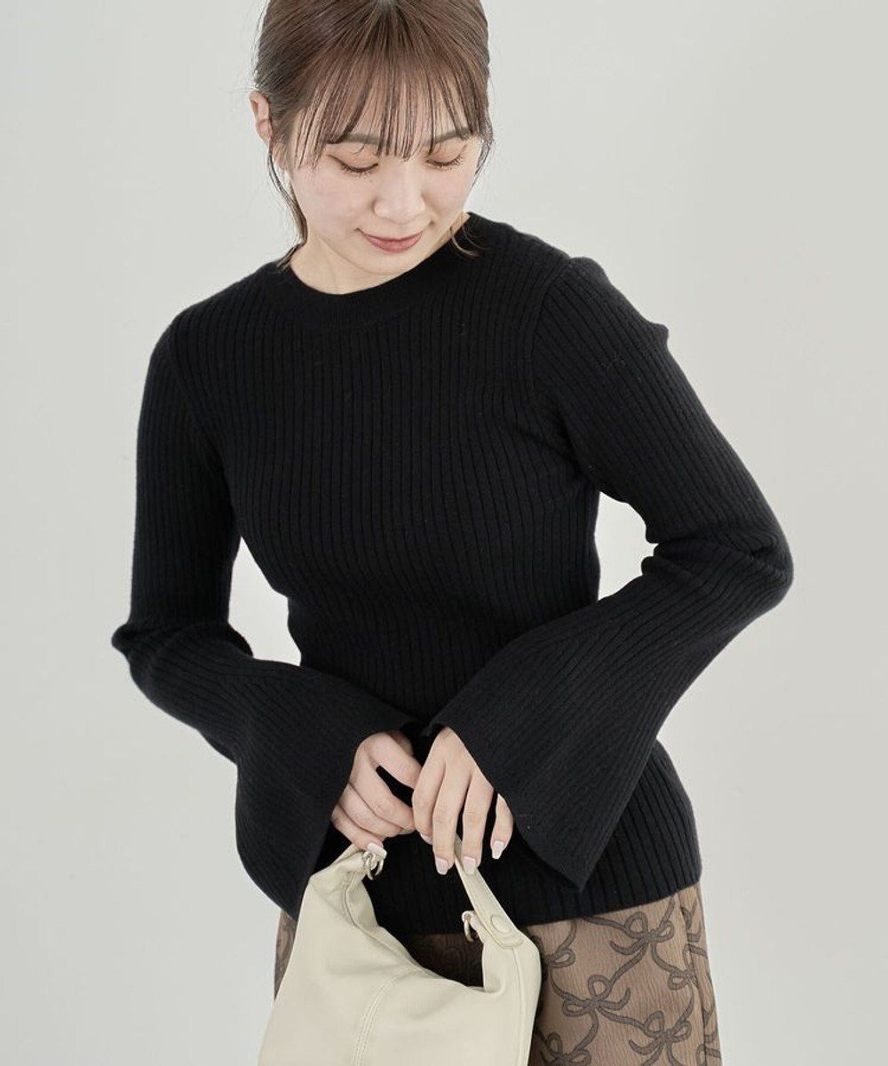 【グリーンパークス/Green Parks】の・swing by ベルスリーブクルーリブニット インテリア・キッズ・メンズ・レディースファッション・服の通販 founy(ファニー) 　ファッション　Fashion　レディースファッション　WOMEN　トップス・カットソー　Tops/Tshirt　ニット　Knit Tops　インナー　Inner　コンパクト　Compact　シンプル　Simple　スマート　Smart　スリーブ　Sleeve　セーター　Sweater　フィット　Fit　フェミニン　Feminine　ポケット　Pocket　リブニット　Rib Knit　A/W・秋冬　Aw・Autumn/Winter・Fw・Fall-Winter　Black|ID: prp329100004538400 ipo3291000000032068703