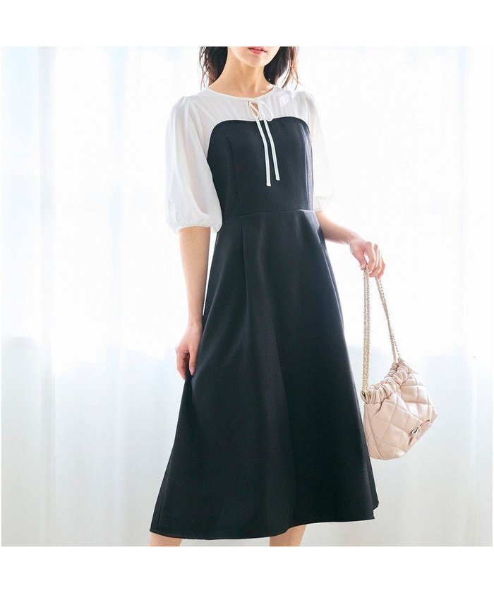 【フェルゥ/Feroux】の【洗える】ドッキング見え ワンピース インテリア・キッズ・メンズ・レディースファッション・服の通販 founy(ファニー) https://founy.com/ ファッション Fashion レディースファッション Fashion for Women ワンピース Dresses クラシカル Classical, Vintage-Inspired デコルテ Décolleté, Neckline ドッキング Docking, Mixed Material バスケット Basket, Basket Bag フィット Fit, Slim Fit フェミニン Feminine, Girly フレア Flare, Flared ボレロ Bolero, Short Cardigan リボン Ribbon, Bow エレガント 上品 Elegant 夏 Summer 春 Spring S/S・春夏 SS, Spring/Summer, Warm Season 洗える Machine Washable |ID: prp329100004538484 ipo3291000000032678044