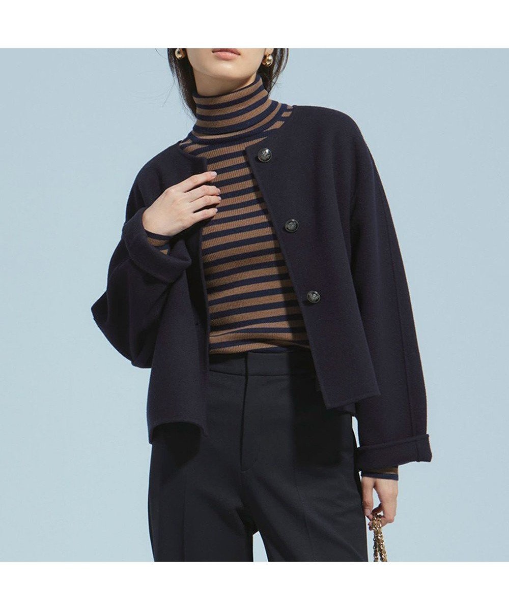 【23区/NIJYUSANKU】のウールリバー ノーカラーコート インテリア・キッズ・メンズ・レディースファッション・服の通販 founy(ファニー) 　ファッション　Fashion　レディースファッション　WOMEN　アウター　Coat Outerwear　コート　Coats　ジャケット　Jackets　ショート　Short　シルバー　Silver　ジャケット　Jacket　トレンド　Trend　人気　Popularity　バランス　Balance　フォルム　Form　フロント　Front　ブルゾン　Blouson　ベーシック　Basic　メタル　Metal　メルトン　Melton　ワイド　Wide　A/W・秋冬　Aw・Autumn/Winter・Fw・Fall-Winter　冬　Winter　再入荷　Restock/Back In Stock/Re Arrival　おすすめ　Recommend　2024年　2024　エレガント 上品　Elegant　2024-2025秋冬・A/W　Aw/Autumn/Winter/Fw/Fall/2024-2025　ダークネイビー系|ID: prp329100004538570 ipo3291000000032069614