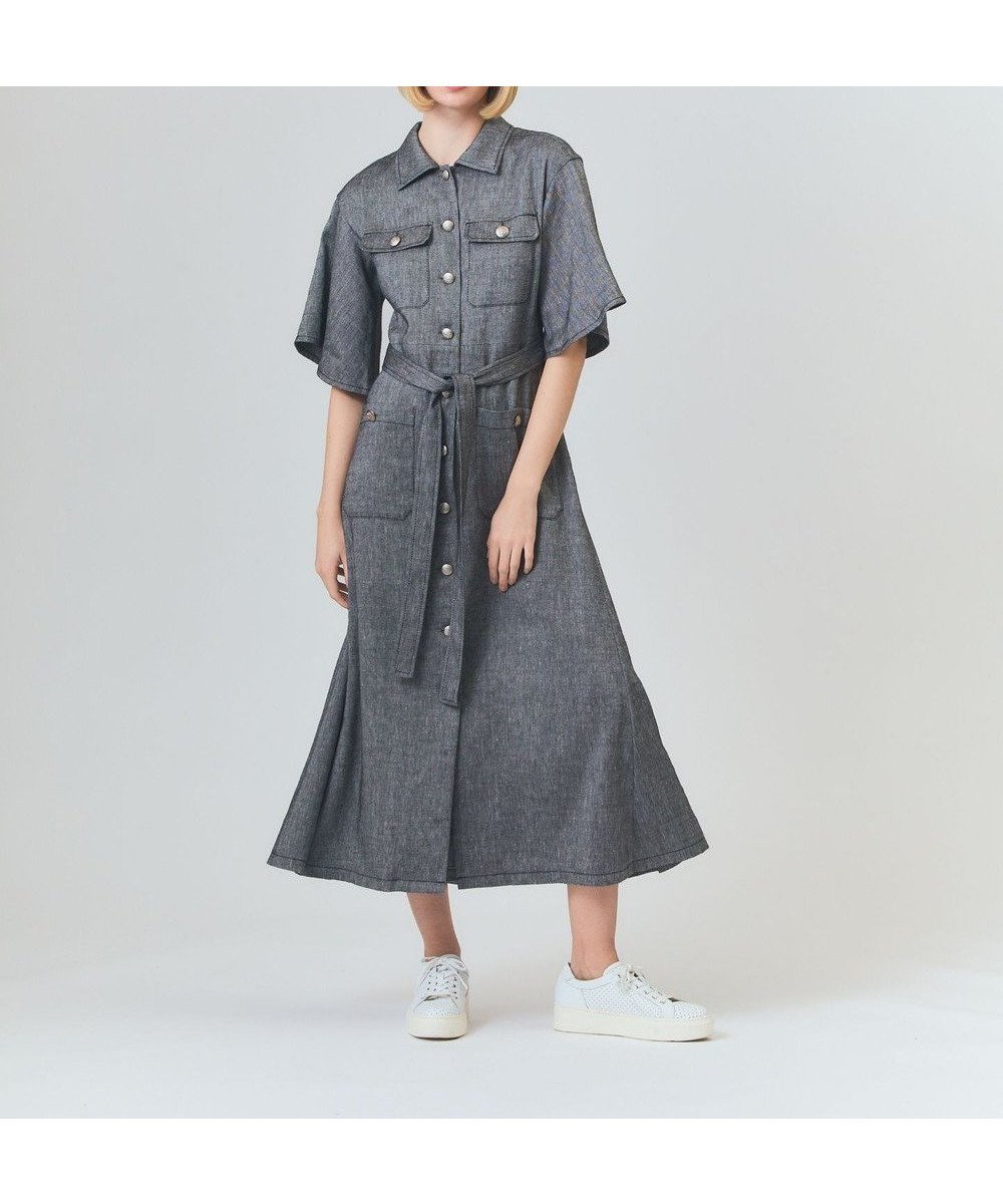 【グレース コンチネンタル/GRACE CONTINENTAL】のリネンデニムライクワンピース インテリア・キッズ・メンズ・レディースファッション・服の通販 founy(ファニー) 　ファッション　Fashion　レディースファッション　Fashion for Women　ワンピース　Dresses　イタリア　Italy　春　Spring　スリーブ　Sleeve, Long Sleeve / Short Sleeve　デニム　Denim, Jeans Material　フレア　Flare, Flared　ポケット　Pocket, Pocket Detail　ミリタリー　Military, Army Style　ラグジュアリー　Luxury, Elegant　リラックス　Relax, Relaxed Fit　ワーク　Workwear, Utility Style　S/S・春夏　SS, Spring/Summer, Warm Season　おすすめ　Recommended / Our Picks　夏　Summer　ブラック|ID: prp329100004538584 ipo3291000000032732841
