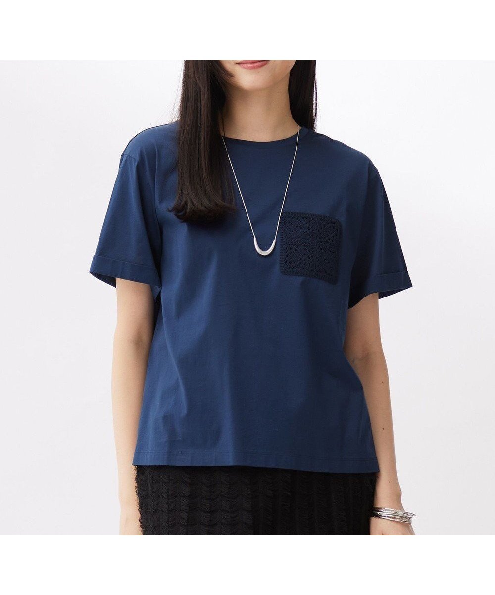 【自由区/JIYU-KU】の【カタログ掲載・洗える】クロッシェポケット Tシャツ インテリア・キッズ・メンズ・レディースファッション・服の通販 founy(ファニー) 　ファッション　Fashion　レディースファッション　WOMEN　トップス・カットソー　Tops/Tshirt　シャツ/ブラウス　Shirts/Blouses　ロング / Tシャツ　T-Shirts　カットソー　Cut and Sewn　かぎ針　Crochet　カットソー　Cut And Sew　ボトム　Bottom　ポケット　Pocket　モチーフ　Motif　エレガント 上品　Elegant　夏　Summer　春　Spring　S/S・春夏　Ss・Spring/Summer　洗える　Washable　コバルトブルー|ID: prp329100004538686 ipo3291000000032070084