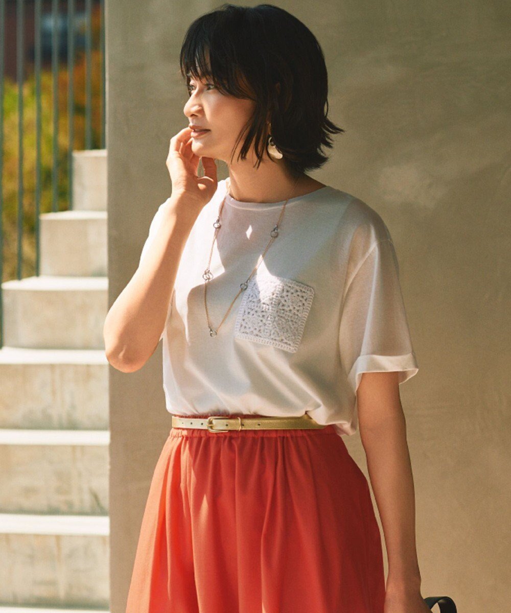 【自由区/JIYU-KU】の【カタログ掲載・洗える】クロッシェポケット Tシャツ 人気、トレンドファッション・服の通販 founy(ファニー) 　ファッション　Fashion　レディースファッション　WOMEN　トップス・カットソー　Tops/Tshirt　シャツ/ブラウス　Shirts/Blouses　ロング / Tシャツ　T-Shirts　カットソー　Cut and Sewn　かぎ針　Crochet　カットソー　Cut And Sew　ボトム　Bottom　ポケット　Pocket　モチーフ　Motif　エレガント 上品　Elegant　夏　Summer　春　Spring　S/S・春夏　Ss・Spring/Summer　洗える　Washable　 other-1|ID: prp329100004538686 ipo3291000000032284932