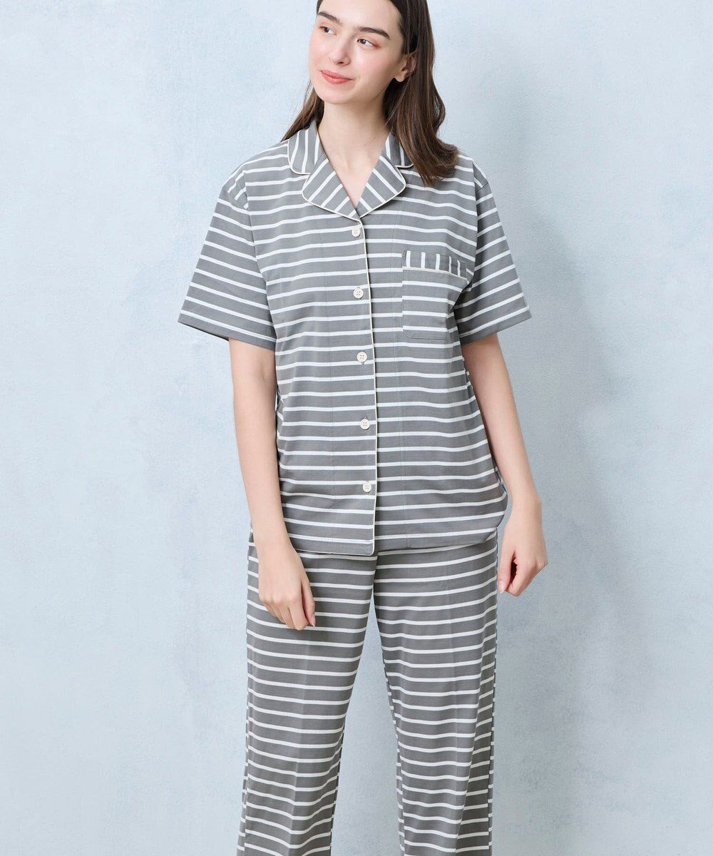 【ウンナナクール/une nana cool】の【綿100%】やわらか天竺ボーダー半袖パジャマ MADE WITH LIBERTY FABRIC インテリア・キッズ・メンズ・レディースファッション・服の通販 founy(ファニー) 　ファッション　Fashion　レディースファッション　Fashion for Women　トップス・カットソー　Cut & Sew Tops　春　Spring　パイピング　Piping, Trim Design　パジャマ　Pajamas, Sleepwear　プリント　Print, Printed Pattern　ボーダー　Border, Stripe　半袖　Short Sleeve, Half Sleeve　リラックス　Relax, Relaxed Fit　S/S・春夏　SS, Spring/Summer, Warm Season　おすすめ　Recommended / Our Picks　夏　Summer　GY|ID: prp329100004538688 ipo3291000000032070093