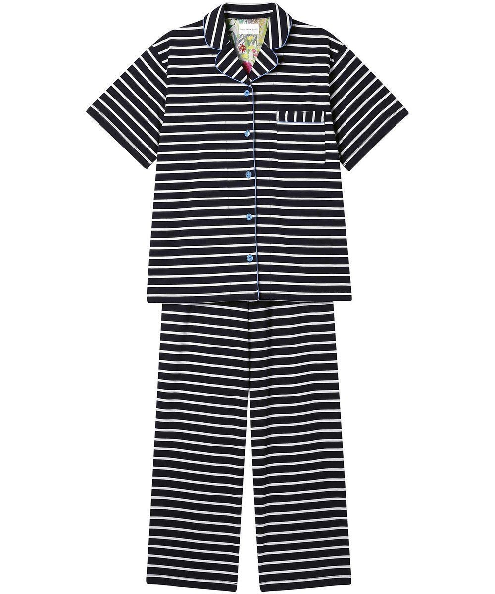 【ウンナナクール/une nana cool】の【綿100%】やわらか天竺ボーダー半袖パジャマ MADE WITH LIBERTY FABRIC インテリア・キッズ・メンズ・レディースファッション・服の通販 founy(ファニー) 　ファッション　Fashion　レディースファッション　Fashion for Women　トップス・カットソー　Cut & Sew Tops　春　Spring　パイピング　Piping, Trim Design　パジャマ　Pajamas, Sleepwear　プリント　Print, Printed Pattern　ボーダー　Border, Stripe　半袖　Short Sleeve, Half Sleeve　リラックス　Relax, Relaxed Fit　S/S・春夏　SS, Spring/Summer, Warm Season　おすすめ　Recommended / Our Picks　夏　Summer　KO|ID: prp329100004538688 ipo3291000000032070096