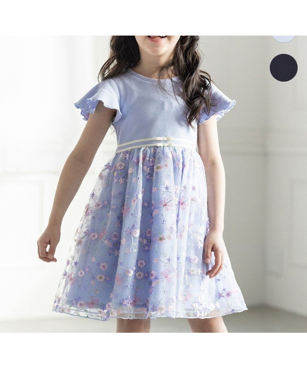 【エニファム/any FAM / KIDS】の刺繍 チュール ワンピース インテリア・キッズ・メンズ・レディースファッション・服の通販 founy(ファニー) 　ファッション　Fashion　キッズファッション　KIDS　ワンピース　Dress/Kids　カットソー　Cut And Sew　チュール　Tulle　ポケット　Pocket　リボン　Ribbon　ワンポイント　One Point　エレガント 上品　Elegant　夏　Summer　春　Spring　S/S・春夏　Ss・Spring/Summer　サックスブルー|ID: prp329100004539490 ipo3291000000032125285