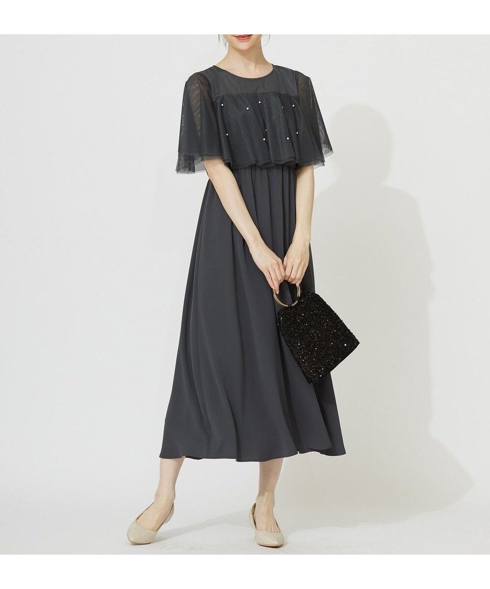【エニィ スィス/any SiS】の【Lily Calin】ラッフルチュールフェイクパール ドレス 人気、トレンドファッション・服の通販 founy(ファニー) 　ファッション　Fashion　レディースファッション　Fashion for Women　ワンピース　Dresses　フォーマル・パーティードレス・結婚式用ドレス　Elegant & Casual Dresses　ウォッシャブル　Machine Washable　春　Spring　カーディガン　Cardigan, Knitwear　クロップド　Cropped, Short Length　コンビ　Combo, Combination Style　シフォン　Chiffon, Lightweight Fabric　ジャケット　Jacket, Outerwear　ジョーゼット　Georgette, Semi-Sheer Fabric　ストレッチ　Stretch, Stretchy Fabric　チュール　Tulip, Tulip Motif　ドッキング　Docking, Mixed Material　ドレス　Dress, One-Piece　パール　Pearl, Pearl Accent　フェミニン　Feminine, Girly　ミドル　Middle Length, Mid Height　S/S・春夏　SS, Spring/Summer, Warm Season　おすすめ　Recommended / Our Picks　夏　Summer　エレガント 上品　Elegant　新作・新入荷　New Arrivals / New In　 other-1|ID: prp329100004539611 ipo3291000000033314922