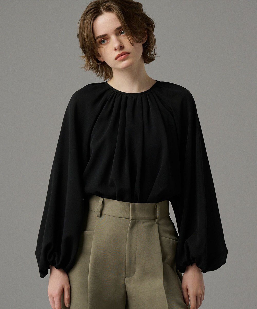 【アンクレイヴ/uncrave】の【吸水速乾・接触冷感・洗濯機洗い可】シアーボイル ボリュームスリーブブラウス(uncrave STANDARD) インテリア・キッズ・メンズ・レディースファッション・服の通販 founy(ファニー) 　ファッション　Fashion　レディースファッション　Fashion for Women　トップス・カットソー　Cut & Sew Tops　シャツ・ブラウス・オフィスカジュアル　Elegant Blouses & Button-Ups　ボリューム袖・フリルスリーブブラウス　Voluminous & Ruffle Sleeves / Puffy Sleeve Tops　ギャザー　Gathered, Ruffled　吸水　Absorbent, Quick-Dry　雑誌　Magazine, Fashion Magazine　ドレープ　Drape, Draping Fabric　A/W・秋冬　Autumn/Winter　S/S・春夏　SS, Spring/Summer, Warm Season　夏　Summer　エレガント 上品　Elegant　ブラック|ID: prp329100004539827 ipo3291000000034411238
