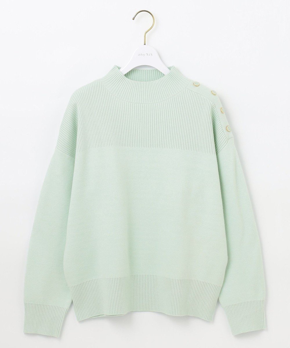 【エニィ スィス/any SiS】の【洗える】リブコンビボタン ニット インテリア・キッズ・メンズ・レディースファッション・服の通販 founy(ファニー) 　ファッション　Fashion　レディースファッション　Fashion for Women　トップス・カットソー　Cut & Sew Tops　ニット　Knit Tops & Sweaters　ストレッチ　Stretch, Stretchy Fabric　セーター　Sweater, Knitwear　ベーシック　Basic, Essential　ボトム　Bottoms, Lower Wear　冬　Winter / This Winter　洗える　Machine Washable　A/W・秋冬　Autumn/Winter　ミント|ID: prp329100004539938 ipo3291000000033709911
