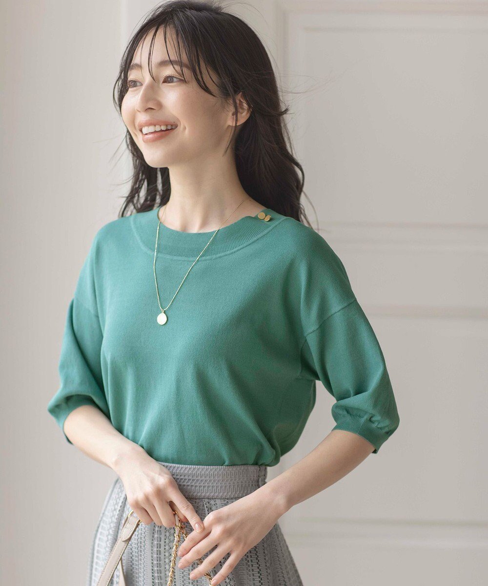 【エニィ スィス/any SiS】の【接触冷感・UVケア】フロント切替 プルオーバー インテリア・キッズ・メンズ・レディースファッション・服の通販 founy(ファニー) 　ファッション　Fashion　レディースファッション　WOMEN　トップス・カットソー　Tops/Tshirt　ニット　Knit Tops　プルオーバー　Pullover　おすすめ　Recommend　オイル　Oil　シンプル　Simple　セーター　Sweater　フロント　Front　ボーダー　Border　再入荷　Restock/Back In Stock/Re Arrival　切替　Switching　半袖　Short Sleeve　夏　Summer　春　Spring　S/S・春夏　Ss・Spring/Summer　無地　Plain Color　ブルーグリーン|ID: prp329100004539941 ipo3291000000032077915