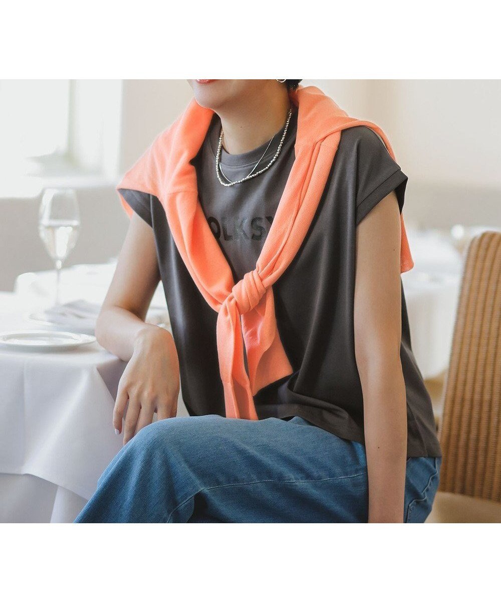 【エニィファム/any FAM】の【洗濯機可/接触冷感】グリッタープリントロゴTシャツ インテリア・キッズ・メンズ・レディースファッション・服の通販 founy(ファニー) 　ファッション　Fashion　レディースファッション　Fashion for Women　トップス・カットソー　Cut & Sew Tops　シャツ・ブラウス・オフィスカジュアル　Elegant Blouses & Button-Ups　ロングTシャツ・Tシャツ　Longline T-Shirts & Tees　カットソー・ベーシックTシャツ　Cut-and-Sewn Tops / Stretch Tees & Basics　おすすめ　Recommended / Our Picks　インナー　Innerwear　カットソー　Cut and Sewn Top　グリッター　Glitter, Sparkle　ジャケット　Jacket, Outerwear　スリーブ　Sleeve, Long Sleeve / Short Sleeve　デニム　Denim, Jeans Material　トレンド　Trend, Trending Now　フレンチ　French, French Style　プリント　Print, Printed Pattern　ラウンド　Round, Round Neck　夏　Summer　春　Spring　S/S・春夏　SS, Spring/Summer, Warm Season　チャコール|ID: prp329100004540276 ipo3291000000032297892