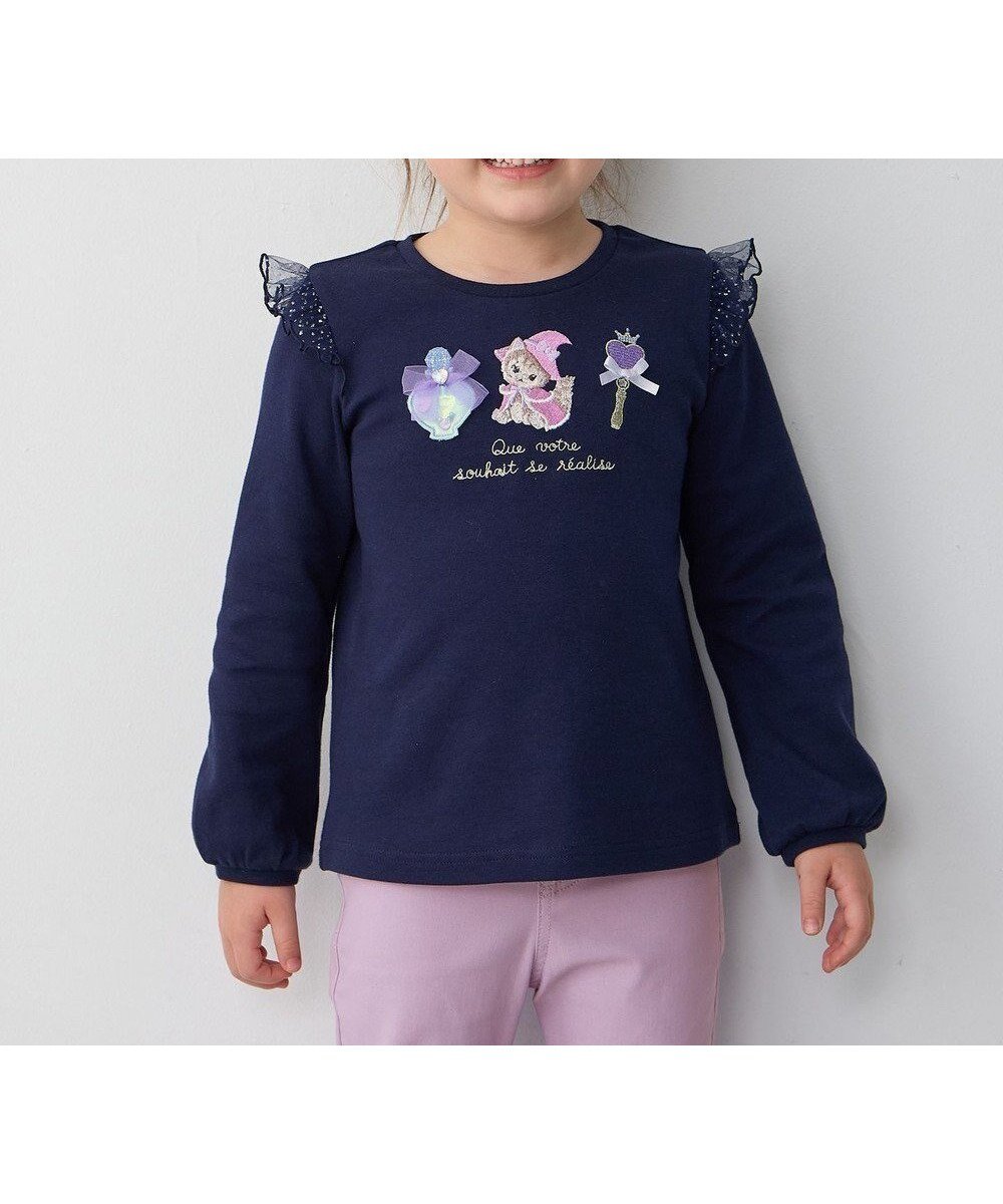 【エニファム/any FAM / KIDS】のマジカルキャット長袖Tシャツ インテリア・キッズ・メンズ・レディースファッション・服の通販 founy(ファニー) 　ファッション　Fashion　キッズファッション　KIDS　トップス・カットソー　Tops/Tees/Kids　おすすめ　Recommend　カットソー　Cut And Sew　ビジュー　Bijou　ポケット　Pocket　リボン　Ribbon　A/W・秋冬　Aw・Autumn/Winter・Fw・Fall-Winter　長袖　Long Sleeve　ネイビー|ID: prp329100004541340 ipo3291000000032086401