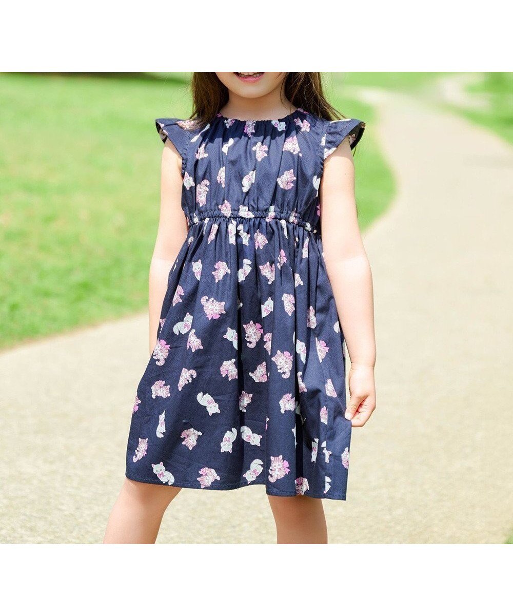 【エニファム/any FAM / KIDS】の総柄 サマーワンピース インテリア・キッズ・メンズ・レディースファッション・服の通販 founy(ファニー) 　ファッション　Fashion　キッズファッション　Fashion for Kids　ワンピース　Dresses　アニマル　Animal Print　春　Spring　サマー　Summer, Summer Style　ポケット　Pocket, Pocket Detail　S/S・春夏　SS, Spring/Summer, Warm Season　夏　Summer　ネイビー×ネコ|ID: prp329100004541341 ipo3291000000033563014