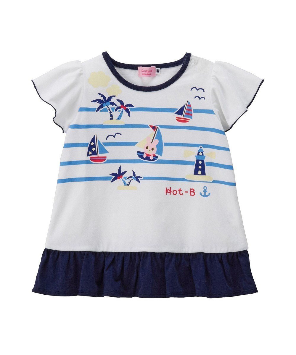 【ミキハウスホットビスケッツ/MIKI HOUSE HOT BISCUITS / KIDS】の【100-110cm】ヨットでバカンスTシャツ インテリア・キッズ・メンズ・レディースファッション・服の通販 founy(ファニー) 　ファッション　Fashion　キッズファッション　KIDS　トップス・カットソー　Tops/Tees/Kids　カットソー　Cut And Sew　キャラクター　Character　フリル　Frills　ボーダー　Border　夏　Summer　春　Spring　S/S・春夏　Ss・Spring/Summer　白|ID: prp329100004541358 ipo3291000000032086508