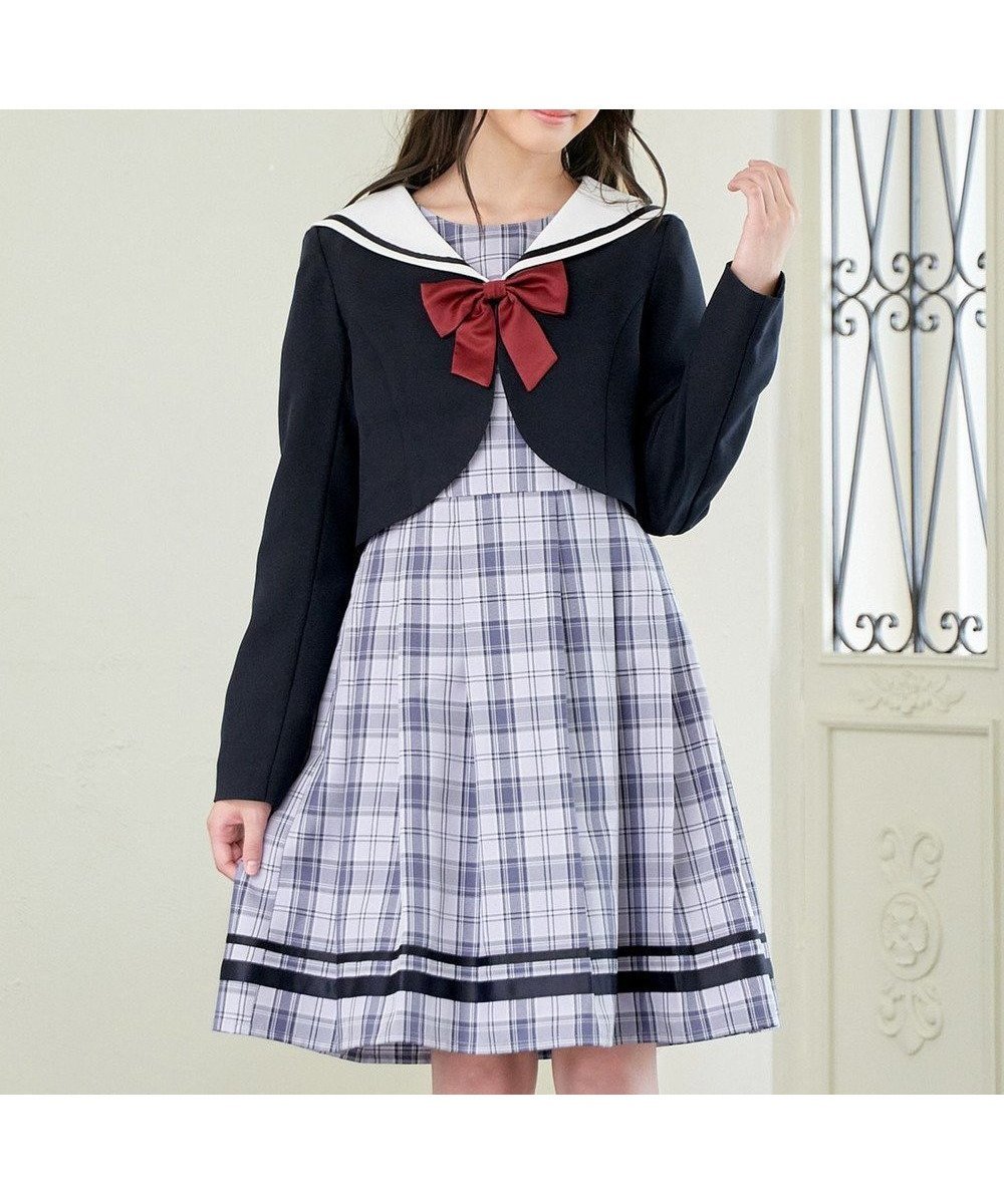【エニファム/any FAM / KIDS】の【2点セット】セーラージャケット+チェックワンピース インテリア・キッズ・メンズ・レディースファッション・服の通販 founy(ファニー) 　ファッション　Fashion　キッズファッション　KIDS　ワンピース　Dress/Kids　ジャケット　Jacket　セレモニー　Ceremony　チェック　Check　ハンカチ　Handkerchief　ポケット　Pocket　リボン　Ribbon　エレガント 上品　Elegant　入学式　Entrance Ceremony　卒業式　Graduation Ceremony　夏　Summer　春　Spring　S/S・春夏　Ss・Spring/Summer　ネイビー|ID: prp329100004541372 ipo3291000000032086575