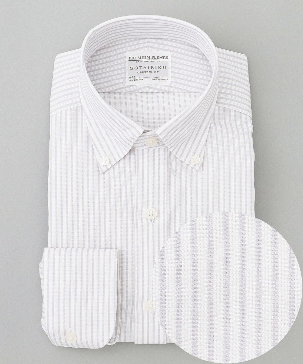 【五大陸/gotairiku / MEN】の春夏向け【形態安定】SUMMERPREMIUMPLEATS_スモールボタンダウンカラー 長袖ドレスシャツ_ストライプ(25年春夏モデル) インテリア・キッズ・メンズ・レディースファッション・服の通販 founy(ファニー) 　ファッション　Fashion　メンズファッション　MEN　トップス・カットソー　Tops/Tshirt/Men　シャツ　Shirts　春　Spring　ストライプ　Stripe　ストレッチ　Stretch　スーピマ　Supima　ドレス　Dress　定番　Standard　長袖　Long Sleeve　レギュラー　Regular　S/S・春夏　Ss・Spring/Summer　夏　Summer　ライトグレー系1|ID: prp329100004541417 ipo3291000000032086865