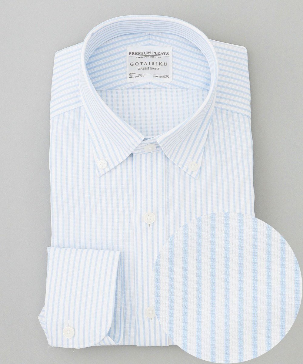【五大陸/gotairiku / MEN】の春夏向け【形態安定】SUMMERPREMIUMPLEATS_スモールボタンダウンカラー 長袖ドレスシャツ_ストライプ(25年春夏モデル) インテリア・キッズ・メンズ・レディースファッション・服の通販 founy(ファニー) 　ファッション　Fashion　メンズファッション　Fashion for Men　トップス・カットソー　Cut & Sew Tops　メンズシャツ　Shirts　春　Spring　ストライプ　Stripe, Striped Pattern　ストレッチ　Stretch, Stretchy Fabric　スーピマ　Supima, Premium Cotton　ドレス　Dress, One-Piece　定番　Standard, Basic Item　長袖　Long Sleeve, Full Sleeve　レギュラー　Regular, Standard Fit　S/S・春夏　SS, Spring/Summer, Warm Season　夏　Summer　サックスブルー系1|ID: prp329100004541417 ipo3291000000033344938