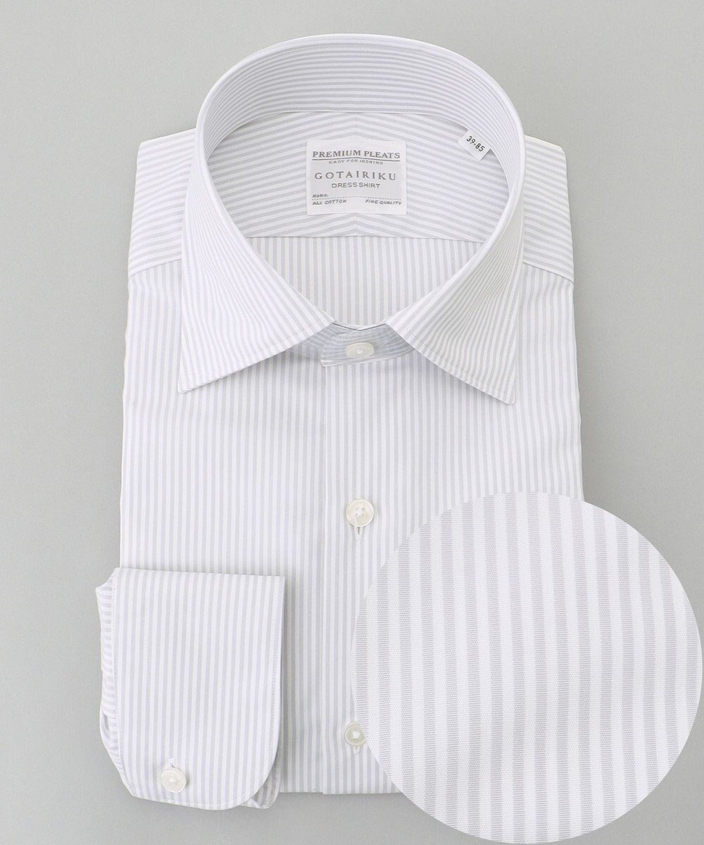 【五大陸/gotairiku / MEN】の【形態安定】PREMIUMPLEATS_セミワイドカラー 通年ドレスシャツ_ストライプ(25年春夏モデル) インテリア・キッズ・メンズ・レディースファッション・服の通販 founy(ファニー) 　ファッション　Fashion　メンズファッション　Fashion for Men　トップス・カットソー　Cut & Sew Tops　メンズシャツ　Shirts　イタリア　Italy　エレガント 上品　Elegant　春　Spring　クラシック　Classic, Timeless Style　ストライプ　Stripe, Striped Pattern　スーピマ　Supima, Premium Cotton　ドレス　Dress, One-Piece　定番　Standard, Basic Item　フランス　France, French　レギュラー　Regular, Standard Fit　ワイド　Wide, Wide Fit　A/W・秋冬　Autumn/Winter　S/S・春夏　SS, Spring/Summer, Warm Season　夏　Summer　ライトグレーストライプ|ID: prp329100004541458 ipo3291000000033384287