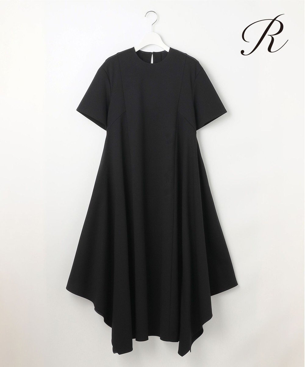 【23区/NIJYUSANKU】の【R(アール)】ラスターシルケットポンチ ハンカチヘム ワンピース インテリア・キッズ・メンズ・レディースファッション・服の通販 founy(ファニー) 　ファッション　Fashion　レディースファッション　Fashion for Women　ワンピース　Dresses　春　Spring　カッティング　Cutting Detail　コンパクト　Compact, Small Size　シルケット　Silket, Silky Cotton　スクエア　Square, Square Shape　ストレッチ　Stretch, Stretchy Fabric　ドレープ　Drape, Draping Fabric　人気　Popular, Best Seller　ハンカチ　Handkerchief, Hanky　フォルム　Silhouette, Form　半袖　Short Sleeve, Half Sleeve　S/S・春夏　SS, Spring/Summer, Warm Season　夏　Summer　2025年　2025　2025春夏・S/S　Spring/Summer 2025 SS25　ブラック系|ID: prp329100004541463 ipo3291000000033124791