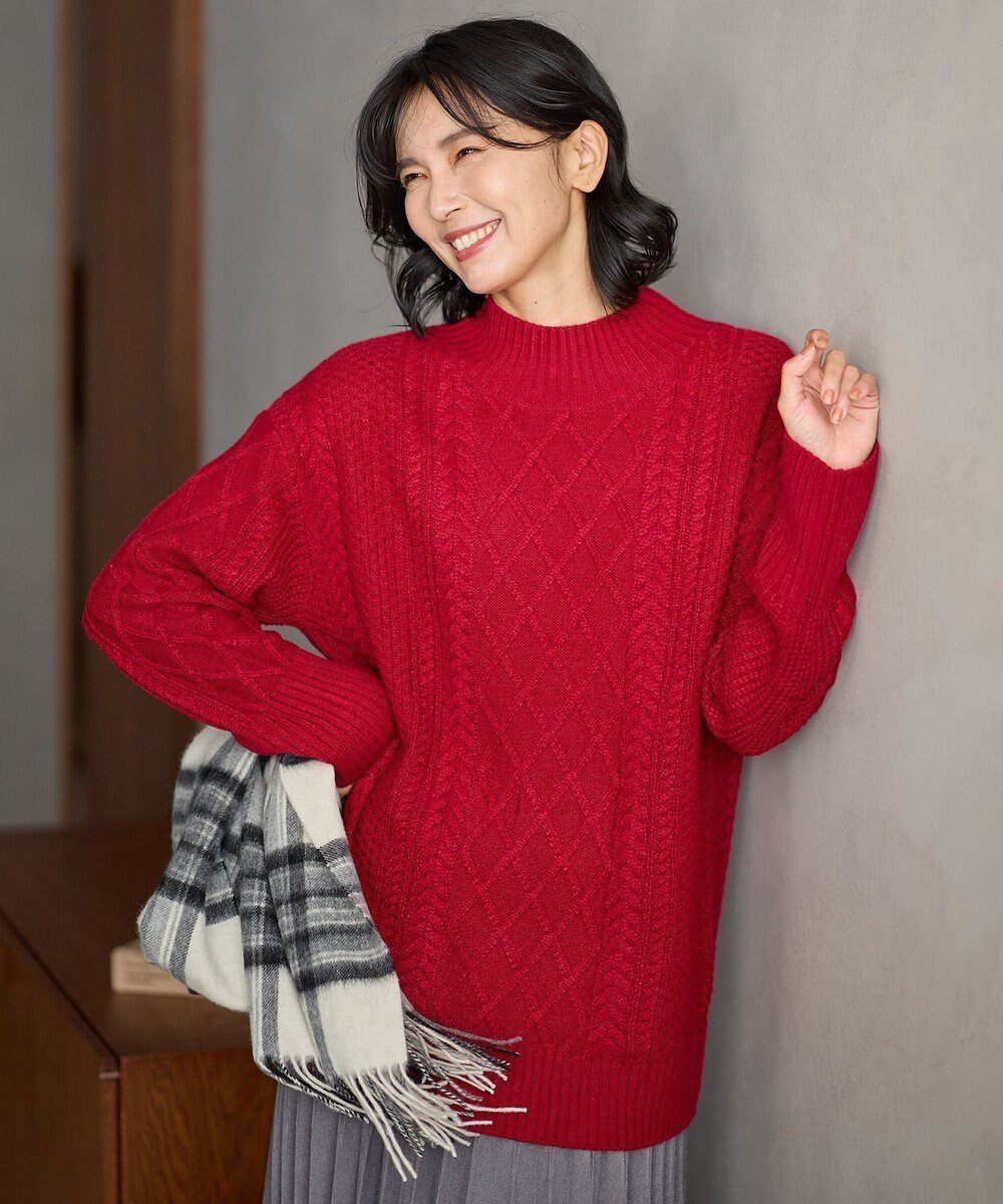 【エニー/ANY】の【洗濯機可】ソフトタッチケーブルニットチュニック インテリア・キッズ・メンズ・レディースファッション・服の通販 founy(ファニー) 　ファッション　Fashion　レディースファッション　Fashion for Women　トップス・カットソー　Cut & Sew Tops　ニット　Knit Tops & Sweaters　おすすめ　Recommended / Our Picks　アクリル　Acrylic Material　ストレート　Straight, Straight Cut　セーター　Sweater, Knitwear　ハイネック　High Neck, Mock Neck　バランス　Balance, Style Balance　A/W・秋冬　Autumn/Winter　レッド|ID: prp329100004541475 ipo3291000000034296701