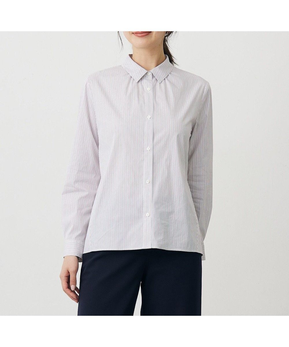 【ジェイ プレス/J.PRESS】のBEZ ドビーストライプ シャツカラー ブラウス インテリア・キッズ・メンズ・レディースファッション・服の通販 founy(ファニー) 　ファッション　Fashion　レディースファッション　Fashion for Women　トップス・カットソー　Cut & Sew Tops　シャツ・ブラウス・オフィスカジュアル　Elegant Blouses & Button-Ups　シンプル　Simple, Minimal　ジャケット　Jacket, Outerwear　ストライプ　Stripe, Striped Pattern　デニム　Denim, Jeans Material　パープル　Purple, Violet　A/W・秋冬　Autumn/Winter　S/S・春夏　SS, Spring/Summer, Warm Season　夏　Summer　エレガント 上品　Elegant　ホワイト×ピンク×スレート系|ID: prp329100004541523 ipo3291000000033385583