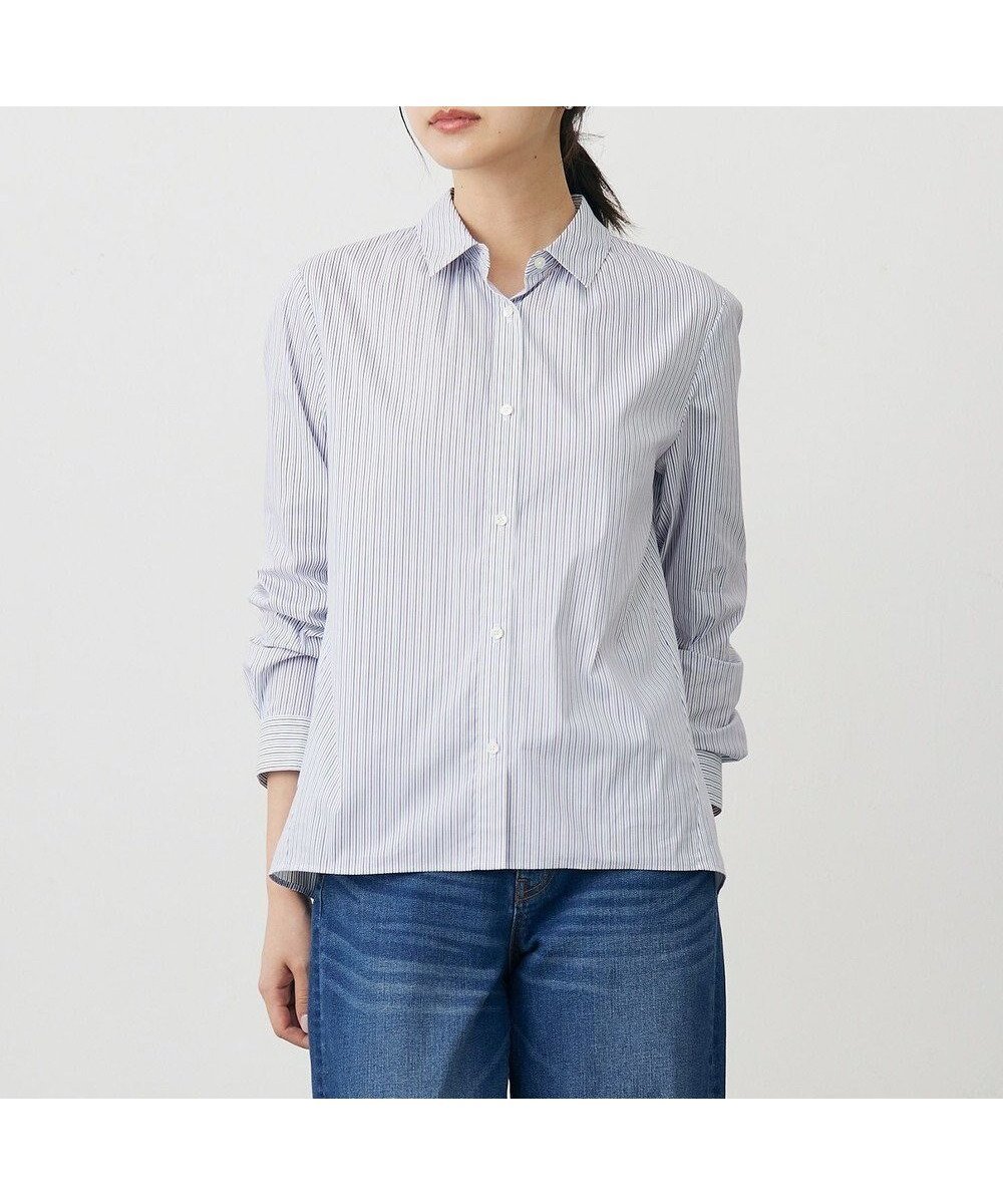 【ジェイ プレス/J.PRESS】のBEZ ドビーストライプ シャツカラー ブラウス インテリア・キッズ・メンズ・レディースファッション・服の通販 founy(ファニー) 　ファッション　Fashion　レディースファッション　Fashion for Women　トップス・カットソー　Cut & Sew Tops　シャツ・ブラウス・オフィスカジュアル　Elegant Blouses & Button-Ups　シンプル　Simple, Minimal　ジャケット　Jacket, Outerwear　ストライプ　Stripe, Striped Pattern　デニム　Denim, Jeans Material　パープル　Purple, Violet　A/W・秋冬　Autumn/Winter　S/S・春夏　SS, Spring/Summer, Warm Season　夏　Summer　エレガント 上品　Elegant　ホワイト×パープル×ネイビー系|ID: prp329100004541523 ipo3291000000033385584