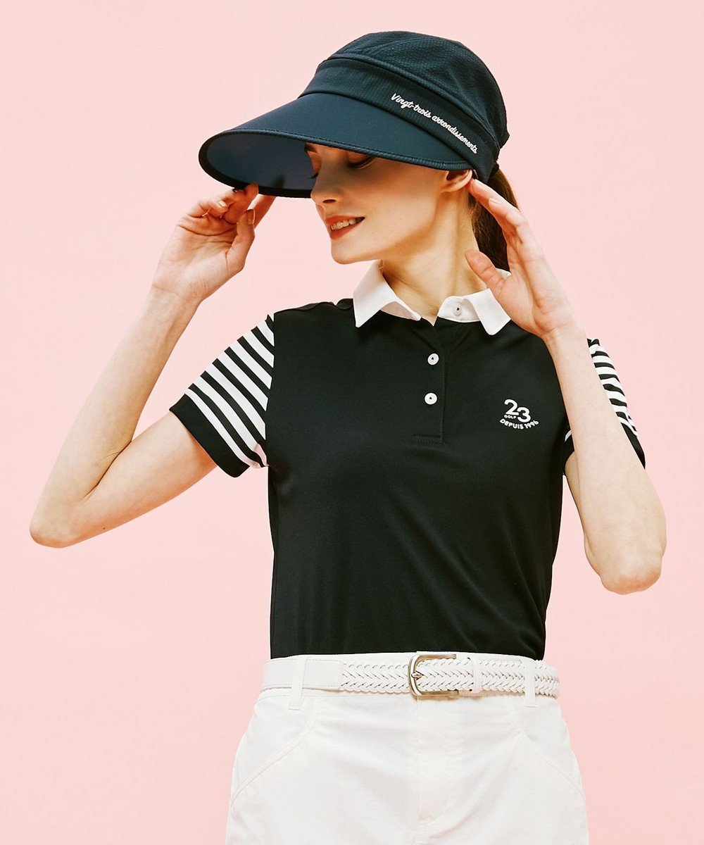 【23区 ゴルフ/NIJYUSANKU GOLF】の【WOMEN】【吸水速乾】カノコ ボーダー半そで ポロシャツ インテリア・キッズ・メンズ・レディースファッション・服の通販 founy(ファニー) 　ファッション　Fashion　レディースファッション　WOMEN　トップス・カットソー　Tops/Tshirt　シャツ/ブラウス　Shirts/Blouses　ポロシャツ　Polo Shirts　フラット　Flat　ブロック　Block　プリント　Print　ボトム　Bottom　ボーダー　Border　ポロシャツ　Polo Shirt　エレガント 上品　Elegant　吸水　Water Absorption　夏　Summer　春　Spring　S/S・春夏　Ss・Spring/Summer　無地　Plain Color　ネイビー系|ID: prp329100004541562 ipo3291000000032150349