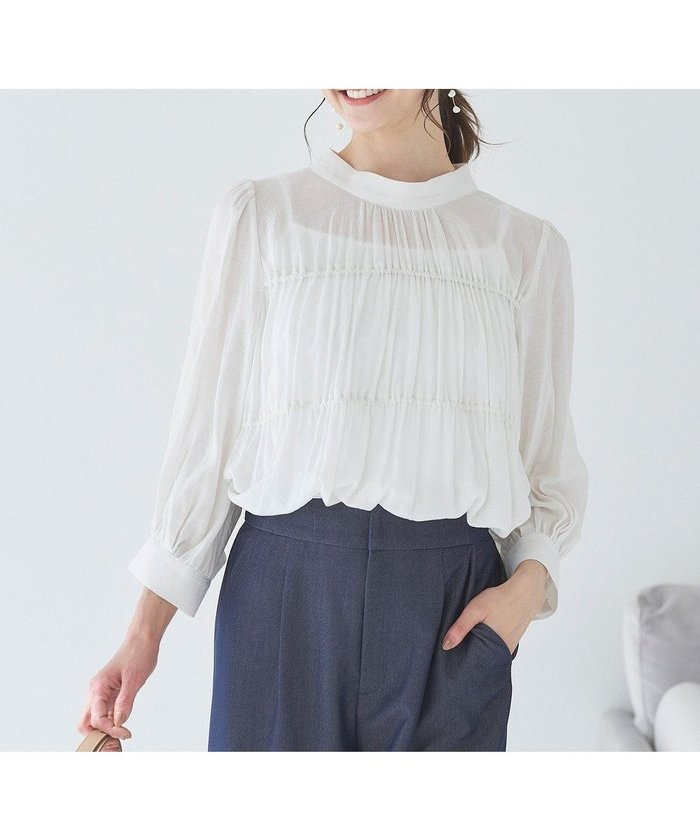 【エニィ スィス/any SiS】の【洗える】シャーリングシアー ブラウス インテリア・キッズ・メンズ・レディースファッション・服の通販 founy(ファニー) https://founy.com/ ファッション Fashion レディースファッション Fashion for Women トップス・カットソー Cut & Sew Tops シャツ・ブラウス・オフィスカジュアル Elegant Blouses & Button-Ups シアー Sheer, See-Through シャーリング Shirring, Ruched ジャケット Jacket, Outerwear スタンド Stand Collar, Upright Stand ボトム Bottoms, Lower Wear メランジ Melange, Mixed Yarn 夏 Summer 春 Spring S/S・春夏 SS, Spring/Summer, Warm Season 洗える Machine Washable ビジネス 仕事 通勤 Business / Work / Commuting |ID: prp329100004541672 ipo3291000000032575343