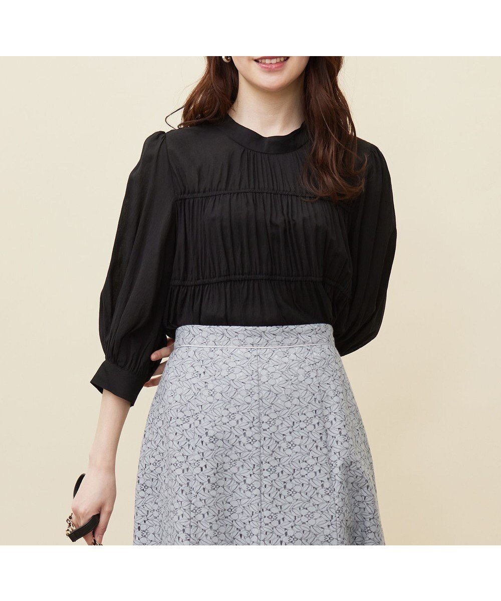 【エニィ スィス/any SiS】の【洗える】シャーリングシアー ブラウス インテリア・キッズ・メンズ・レディースファッション・服の通販 founy(ファニー) 　ファッション　Fashion　レディースファッション　Fashion for Women　トップス・カットソー　Cut & Sew Tops　シャツ・ブラウス・オフィスカジュアル　Elegant Blouses & Button-Ups　シアー　Sheer, See-Through　シャーリング　Shirring, Ruched　ジャケット　Jacket, Outerwear　スタンド　Stand Collar, Upright Stand　ボトム　Bottoms, Lower Wear　メランジ　Melange, Mixed Yarn　夏　Summer　春　Spring　S/S・春夏　SS, Spring/Summer, Warm Season　洗える　Machine Washable　ビジネス 仕事 通勤　Business / Work / Commuting　ブラック|ID: prp329100004541672 ipo3291000000032575346