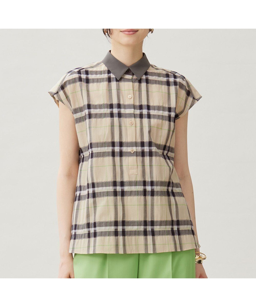 【自由区/JIYU-KU】の【洗える】シアーブライトチェック ブラウス インテリア・キッズ・メンズ・レディースファッション・服の通販 founy(ファニー) ファッション Fashion レディースファッション Fashion for Women トップス・カットソー Cut & Sew Tops シャツ・ブラウス・オフィスカジュアル Elegant Blouses & Button-Ups ウォッシャブル Machine Washable チェック Check, Plaid, Tartan ブライト Bright, Shiny 夏 Summer 春 Spring S/S・春夏 SS, Spring/Summer, Warm Season 洗える Machine Washable 無地 Plain, Solid Color ベージュ|ID: prp329100004541971 ipo3291000000033604382