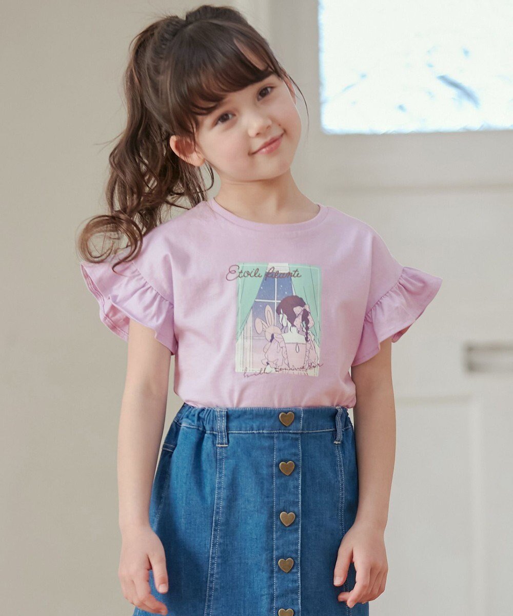 【エニファム/any FAM / KIDS】の袖フリル エモプリント Tシャツ インテリア・キッズ・メンズ・レディースファッション・服の通販 founy(ファニー) 　ファッション　Fashion　キッズファッション　KIDS　トップス・カットソー　Tops/Tees/Kids　イラスト　Illustration　カットソー　Cut And Sew　トレンド　Trend　フリル　Frills　プチプライス・低価格　Affordable　プリント　Print　ポケット　Pocket　再入荷　Restock/Back In Stock/Re Arrival　半袖　Short Sleeve　夏　Summer　春　Spring　S/S・春夏　Ss・Spring/Summer　ラベンダー|ID: prp329100004542779 ipo3291000000032100650