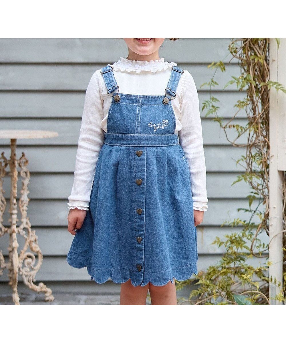 【エニファム/any FAM / KIDS】のデニムジャンパースカート インテリア・キッズ・メンズ・レディースファッション・服の通販 founy(ファニー) 　ファッション　Fashion　キッズファッション　KIDS　ワンピース　Dress/Kids　インナー　Inner　ガーリー　Girly　スカラップ　Scalloped　デニム　Denim　ポケット　Pocket　ロング　Long　ワンポイント　One Point　再入荷　Restock/Back In Stock/Re Arrival　A/W・秋冬　Aw・Autumn/Winter・Fw・Fall-Winter　ブルー|ID: prp329100004542789 ipo3291000000032100688