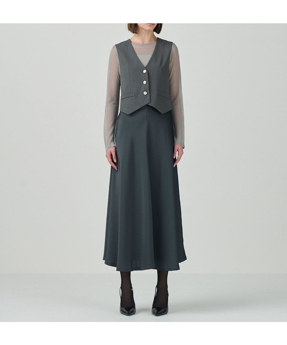 【グレース コンチネンタル/GRACE CONTINENTAL】のサテンコンビジレワンピース インテリア・キッズ・メンズ・レディースファッション・服の通販 founy(ファニー) 　ファッション　Fashion　レディースファッション　Fashion for Women　アウター　Coat / Outerwear Collection　コンパクト　Compact, Small Size　スマート　Smart, Elegant　セットアップ　Set-Up, Coordinated Outfit　ノースリーブ　Sleeveless, No-Sleeve　ハイネック　High Neck, Mock Neck　フレア　Flare, Flared　ベスト　Vest, Waistcoat　夏　Summer　S/S・春夏　SS, Spring/Summer, Warm Season　A/W・秋冬　Autumn/Winter　グレー|ID: prp329100004542828 ipo3291000000033569835