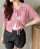 【ウィゴー/WEGO】の襟付きリボンメッシュショートカーデ ピンク|ID: prp329100004542942 ipo3291000000032101633
