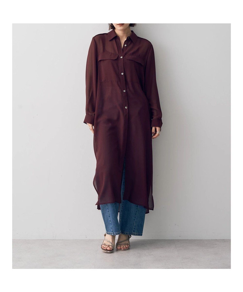 【イェッカ ヴェッカ/YECCA VECCA】のシアースリットロングシャツワンピース インテリア・キッズ・メンズ・レディースファッション・服の通販 founy(ファニー) 　ファッション　Fashion　レディースファッション　Ladies' Fashion Online　ワンピース　Dress　シャツワンピース　Shirt Dresses　シアー　Sheer　スリット　Slit　ドレープ　Drape　フラップ　Flap　ポケット　Pocket　ロング　Long　夏　Summer　春　Spring　S/S・春夏　Ss・Spring/Summer　羽織　Haori　Burgundy|ID: prp329100004542966 ipo3291000000032677800