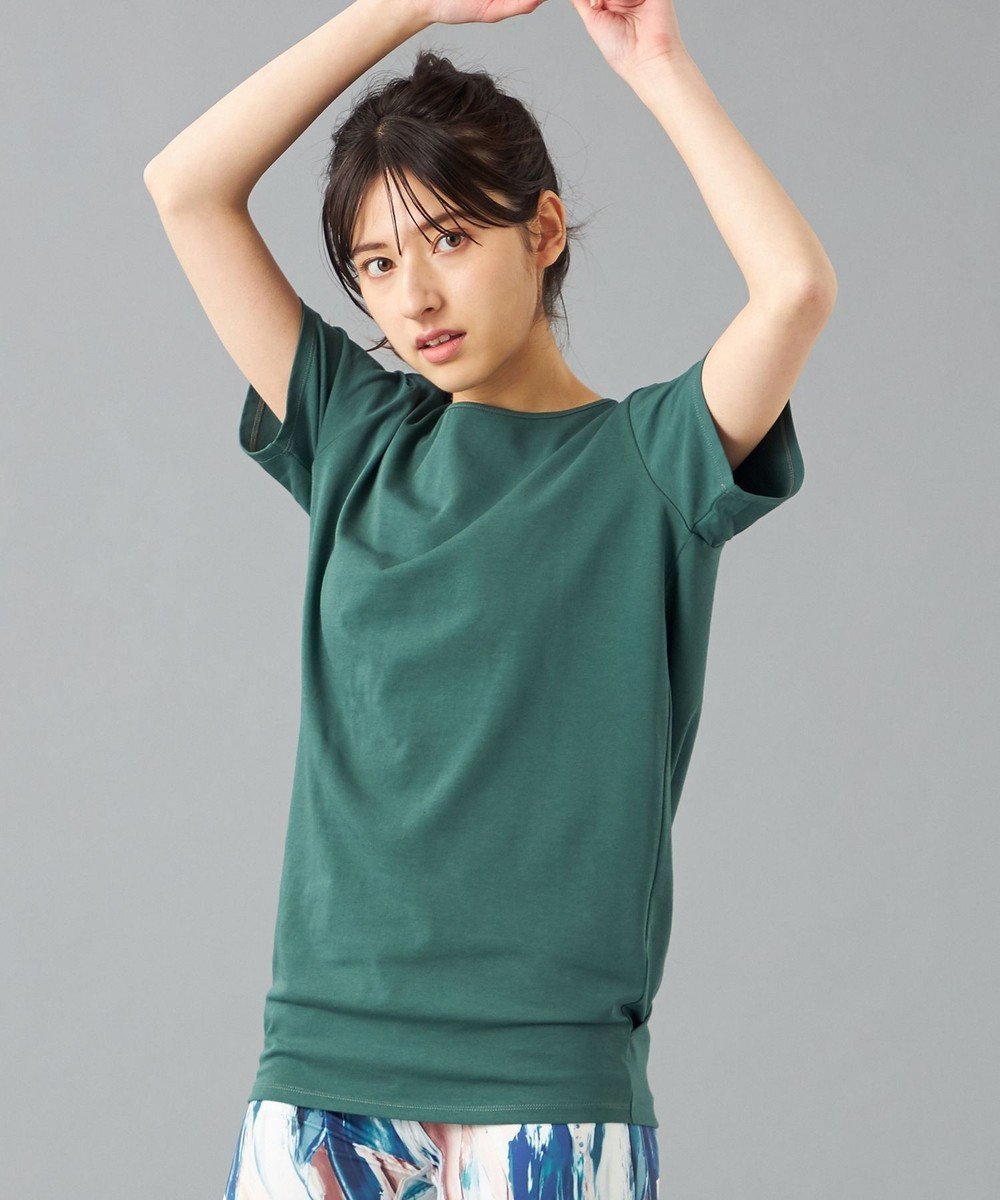 【チャコット/Chacott】のChacott BALANCE HandsomeCotton ブラウジングT インテリア・キッズ・メンズ・レディースファッション・服の通販 founy(ファニー) 　ファッション　Fashion　レディースファッション　Fashion for Women　トップス・カットソー　Cut & Sew Tops　シンプル　Simple, Minimal　ストレッチ　Stretch, Stretchy Fabric　フィット　Fit, Slim Fit　ブラウジング　Blouson Silhouette, Cinched Waist　ヨガ　Yoga, Yoga Wear　リラックス　Relax, Relaxed Fit　エレガント 上品　Elegant　ボトルグリーン|ID: prp329100004543064 ipo3291000000033503046