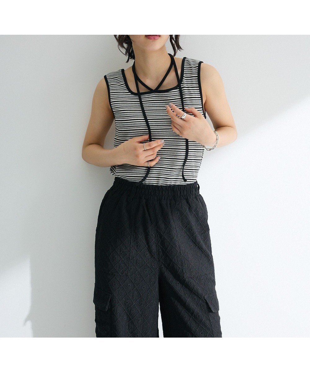 【グリーンパークス/Green Parks】のチョーカー付きタンクトップ インテリア・キッズ・メンズ・レディースファッション・服の通販 founy(ファニー) 　ファッション　Fashion　レディースファッション　Fashion for Women　トップス・カットソー　Cut & Sew Tops　キャミソール&ノースリーブ　Camisoles & Sleeveless Tops　キャミソール　Camisole, Spaghetti Strap Top　タンク　Tank Top, Sleeveless Top　ベーシック　Basic, Essential　ボーダー　Border, Stripe　ポケット　Pocket, Pocket Detail　リブニット　Rib Knit, Ribbed Knit　リボン　Ribbon, Bow　夏　Summer　春　Spring　S/S・春夏　SS, Spring/Summer, Warm Season　無地　Plain, Solid Color　Border|ID: prp329100004544481 ipo3291000000032603229