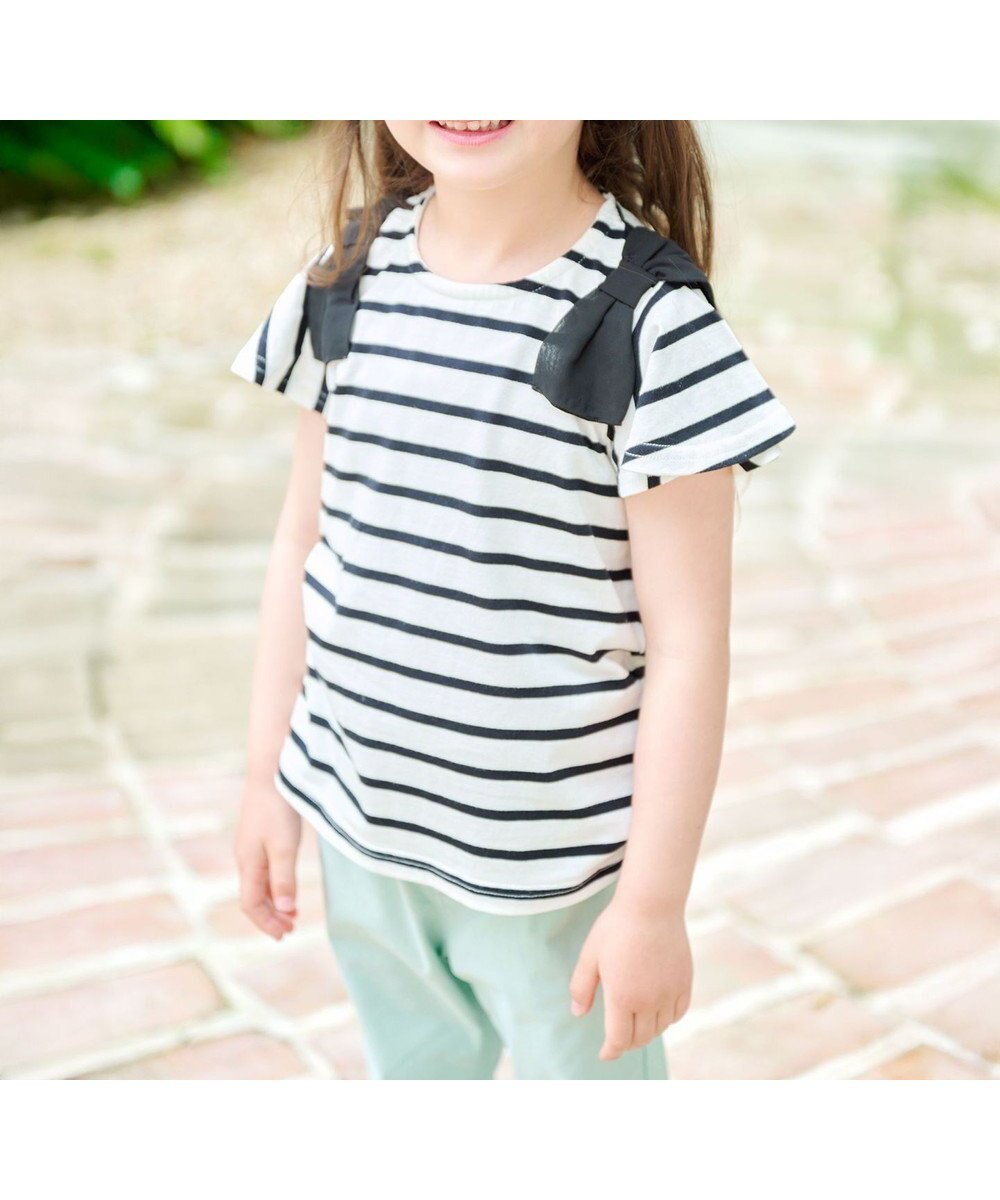 【エニファム/any FAM / KIDS】のひんやりクール 肩リボンTシャツ インテリア・キッズ・メンズ・レディースファッション・服の通販 founy(ファニー) 　ファッション　Fashion　キッズファッション　KIDS Children’s Clothing　トップス・カットソー　Tops/Tees/Kids　カットソー　Cut And Sew　クール　Cool　ポケット　Pocket　リボン　Ribbon　夏　Summer　春　Spring　S/S・春夏　Ss・Spring/Summer　ブラック×ボーダー|ID: prp329100004544594 ipo3291000000032113441