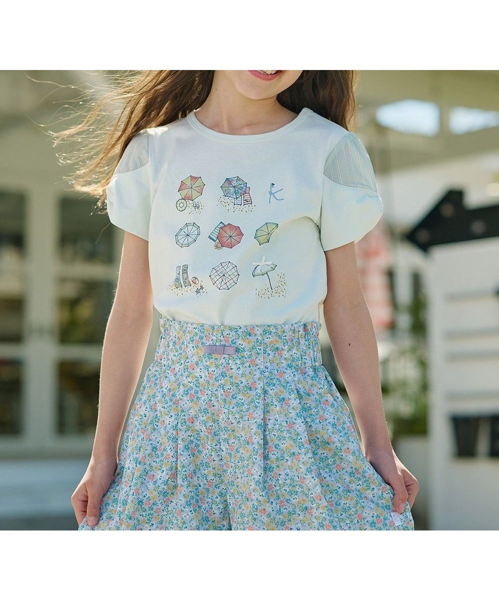 【組曲 / KIDS/KUMIKYOKU】の【110-140㎝】【UVケア】パラソルアート Tシャツ インテリア・キッズ・メンズ・レディースファッション・服の通販 founy(ファニー) 　ファッション　Fashion　キッズファッション　KIDS　トップス・カットソー　Tops/Tees/Kids　カットソー　Cut And Sew　ストライプ　Stripe　ビーチ　Beach　リボン　Ribbon　エレガント 上品　Elegant　夏　Summer　春　Spring　S/S・春夏　Ss・Spring/Summer　ライトグリーン系|ID: prp329100004544596 ipo3291000000032113447