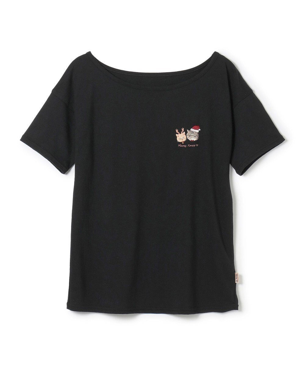 【チャコット/Chacott】の◎【Nela ライン】Tシャツ インテリア・キッズ・メンズ・レディースファッション・服の通販 founy(ファニー) 　ファッション　Fashion　レディースファッション　Fashion for Women　トップス・カットソー　Cut & Sew Tops　シャツ・ブラウス・オフィスカジュアル　Elegant Blouses & Button-Ups　ロングTシャツ・Tシャツ　Longline T-Shirts & Tees　クリスマス X'mas　Christmas / X'mas　ネコ　Cat, Feline Motif　ブラック|ID: prp329100004544700 ipo3291000000032968575